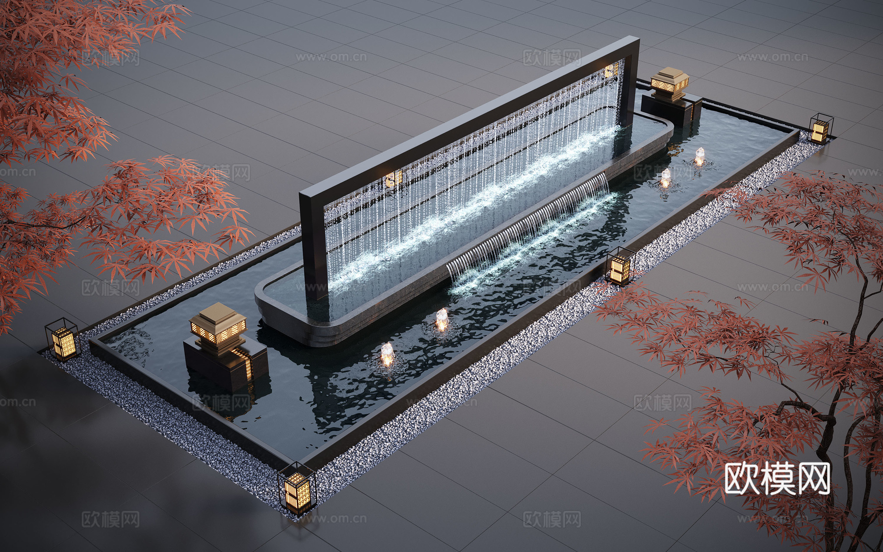 现代水景观 庭院水景 水钵 叠水 跌水 喷泉su模型