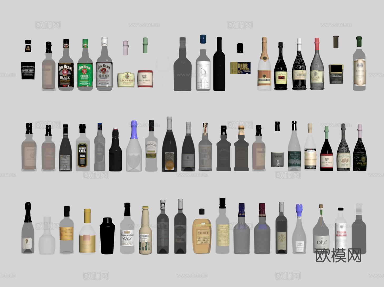 现代酒瓶酒杯 酒水 洋酒 红酒su模型