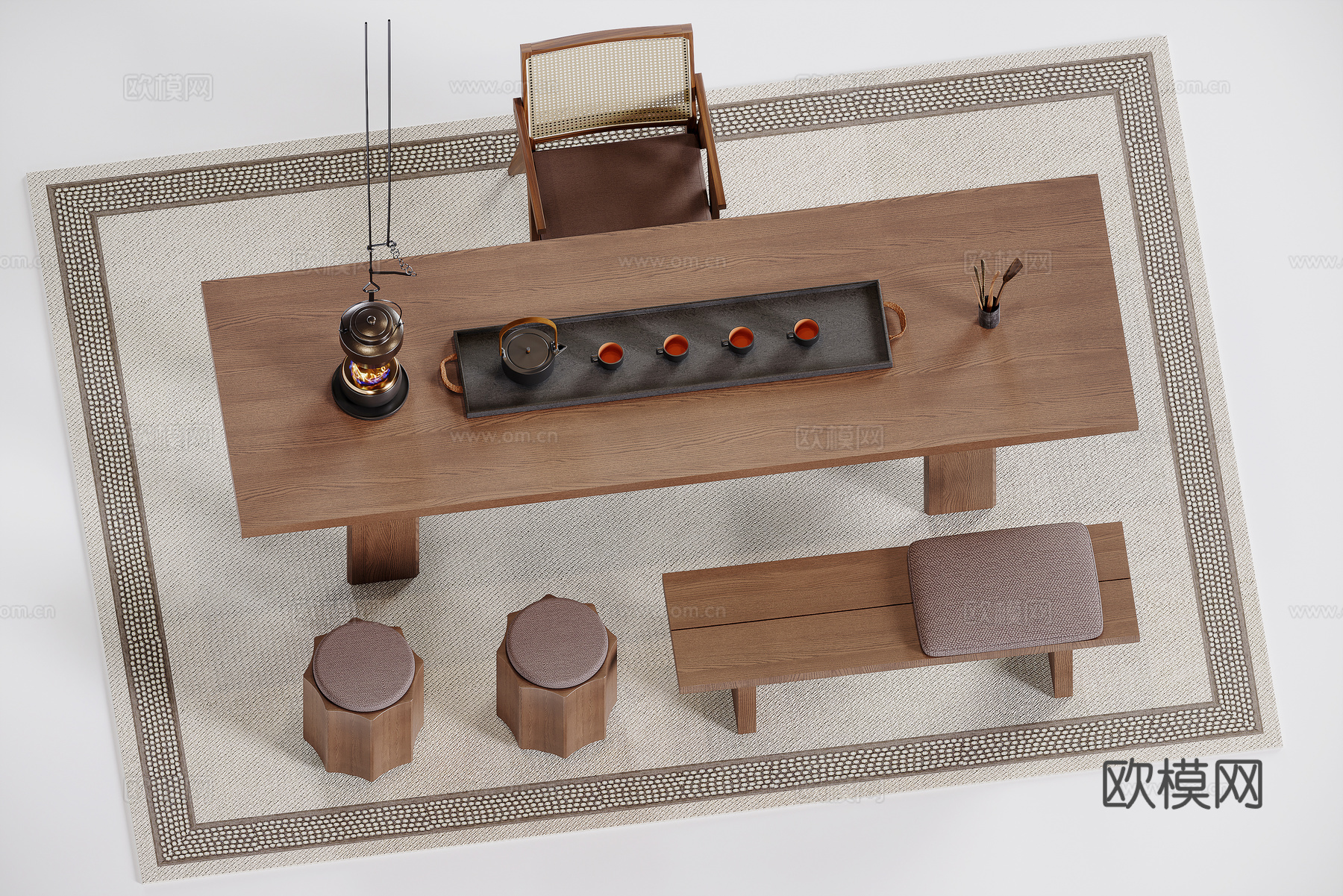 中古风茶桌su模型