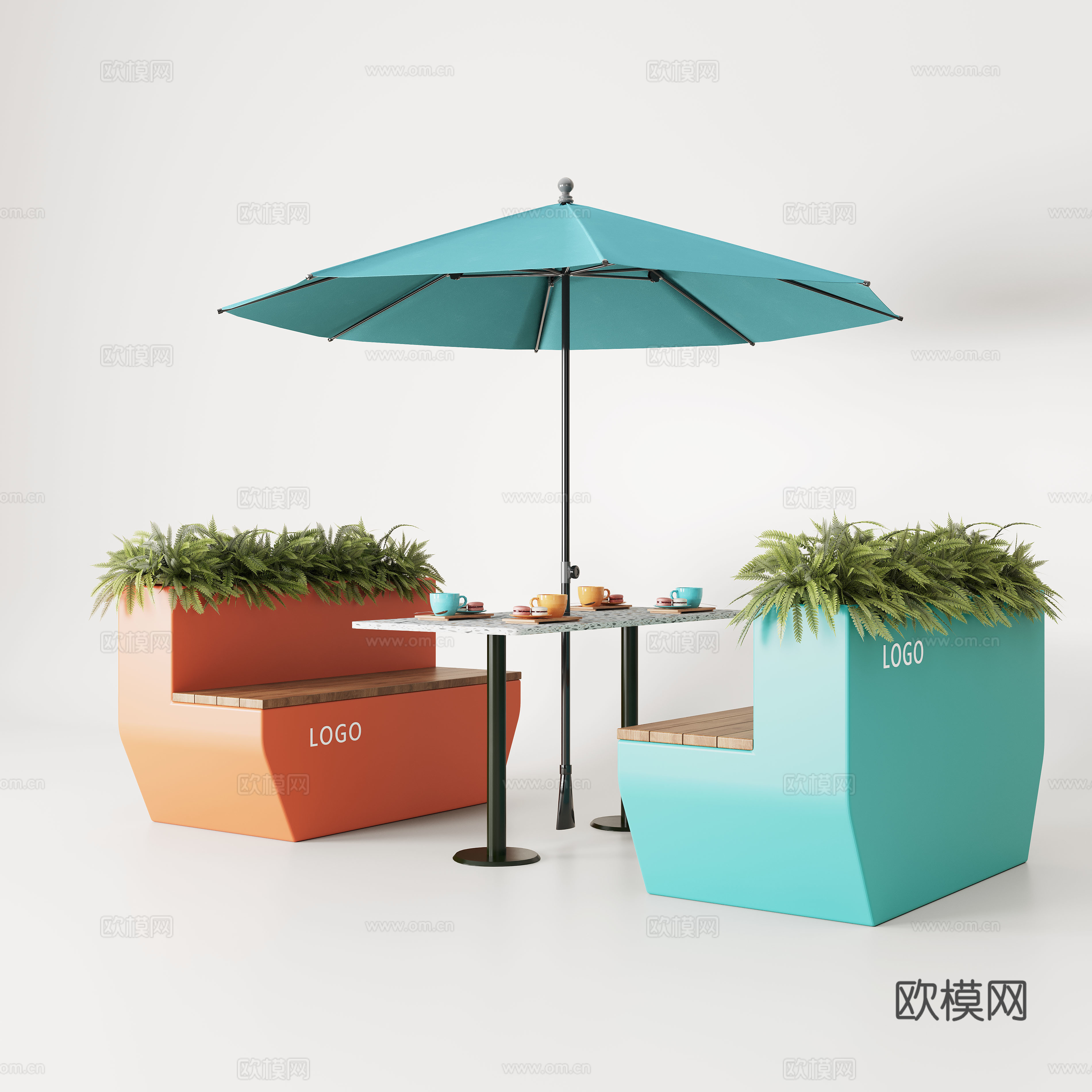 现代户外卡座 商业卡座 伞座su模型