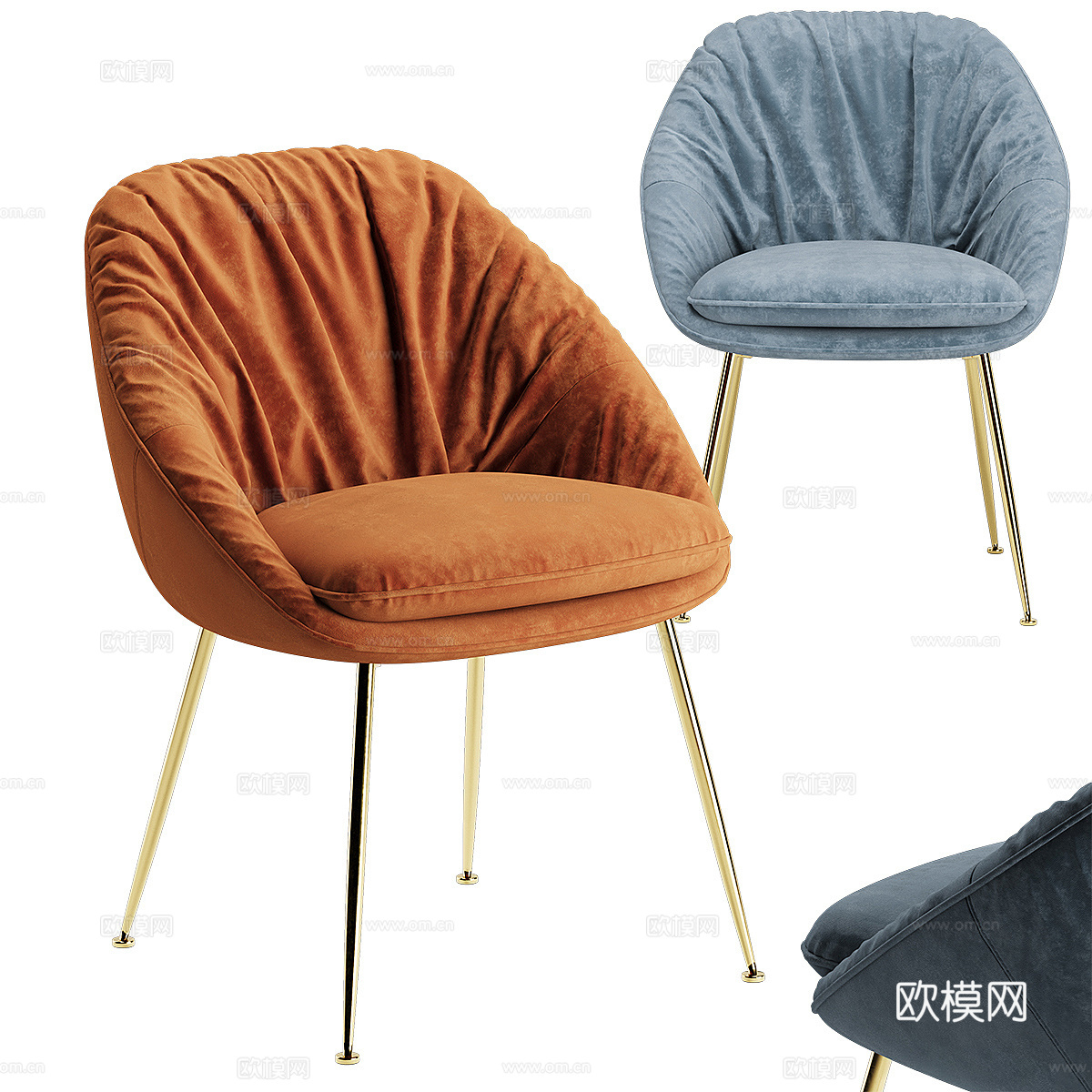 现代轻奢棕色大理石圆餐桌椅组合3d模型下载（渲染图2）
