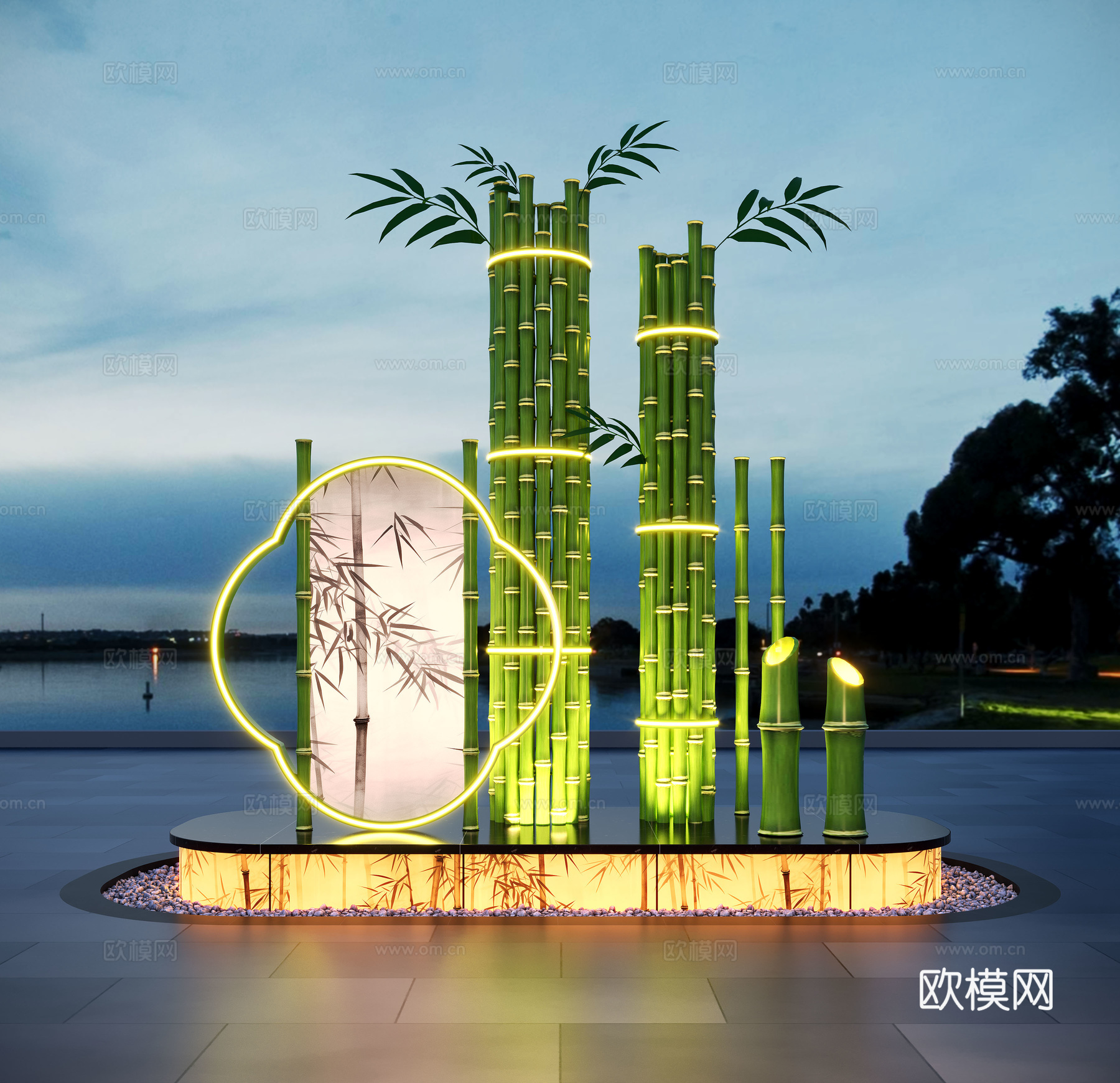 新中式雕塑 竹子雕塑 广场雕塑  景观装置su模型