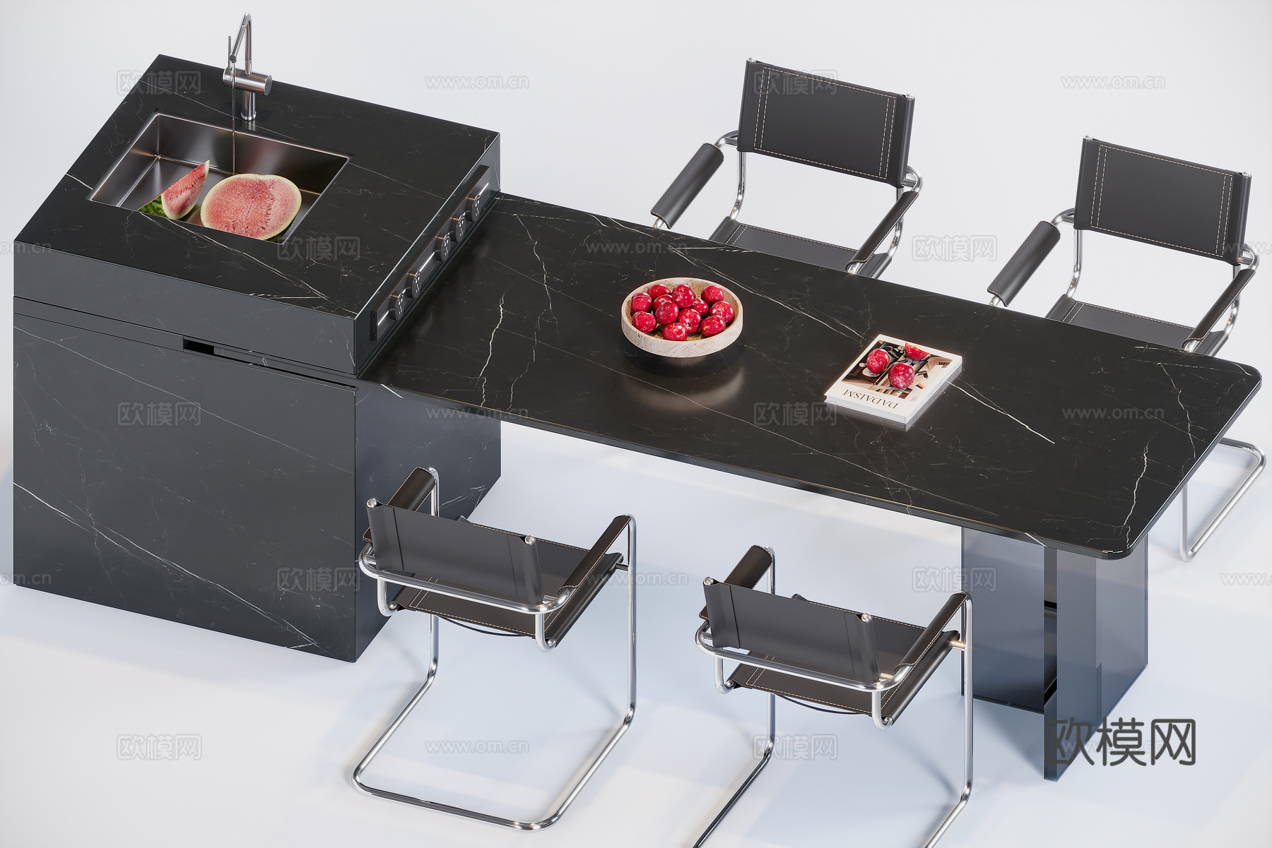 现代暗黑岛台餐桌3d模型