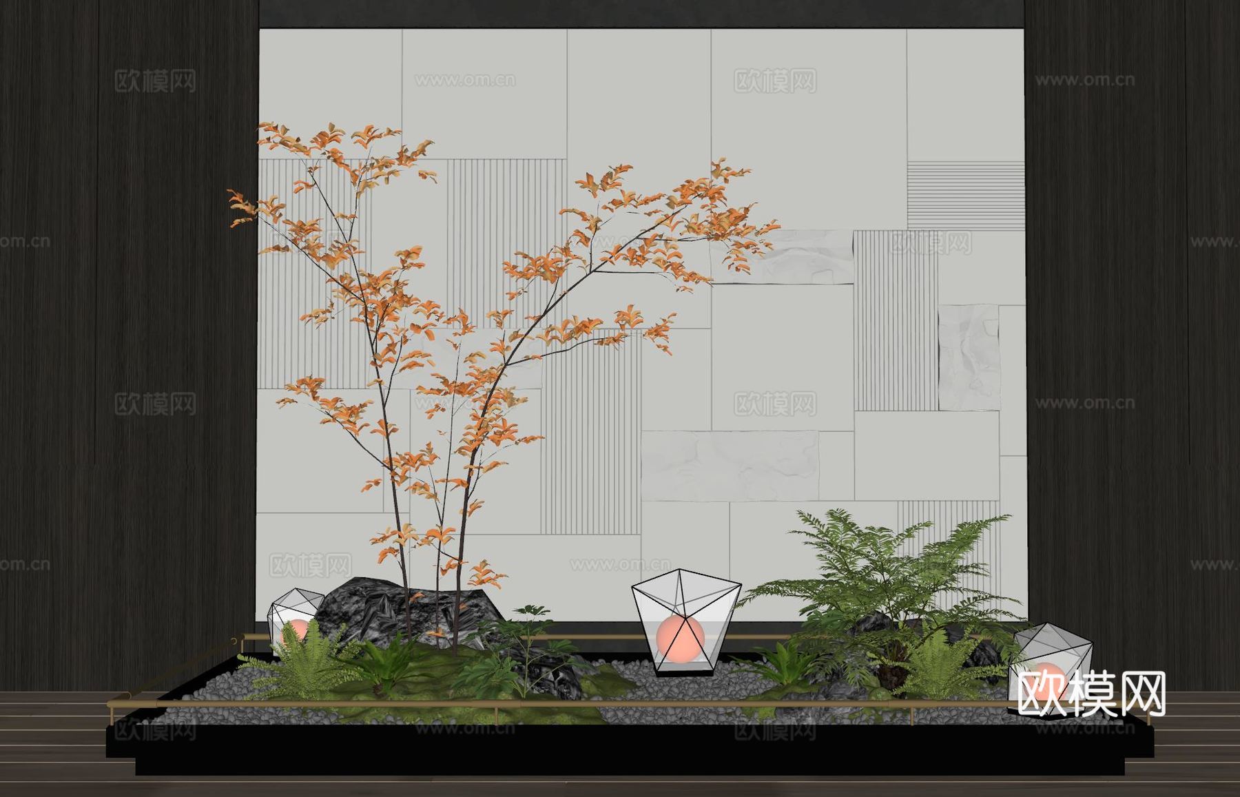 现代室内景观造景 景观植物 苔藓景观 景观造景su模型