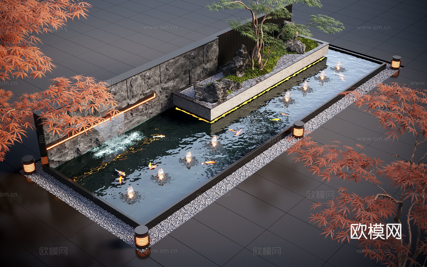 现代水景观 庭院水景 水钵 叠水 跌水 喷泉su模型