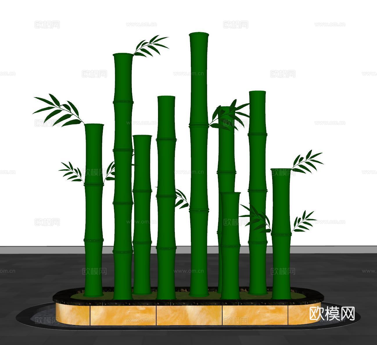 新中式雕塑 竹子雕塑 广场雕塑  景观装置su模型