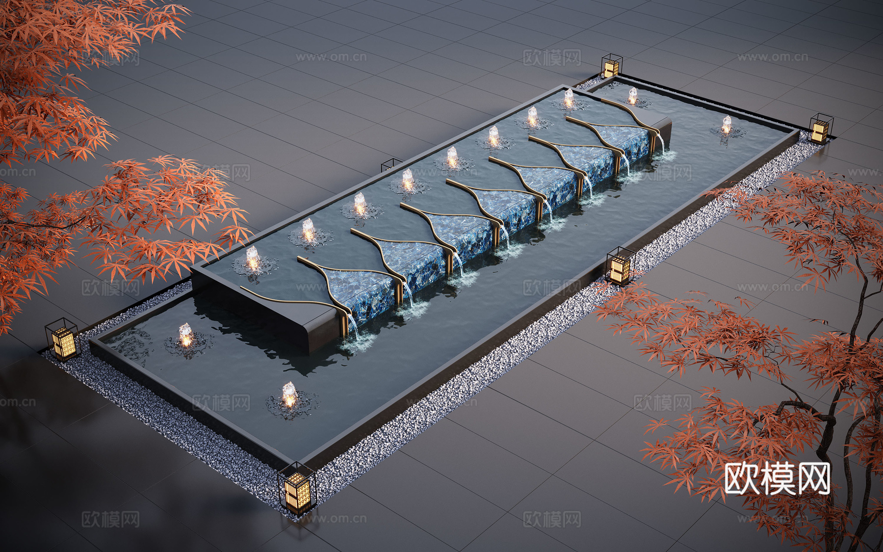 现代水景观 庭院水景 水钵 叠水 跌水 喷泉3d模型下载