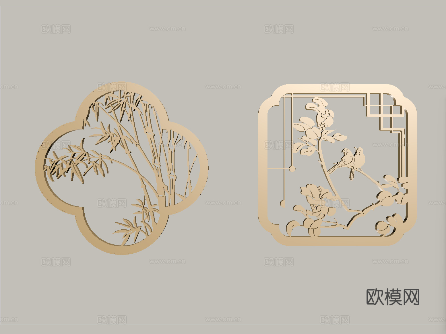 新中式镂空窗 金属雕花 花窗su模型