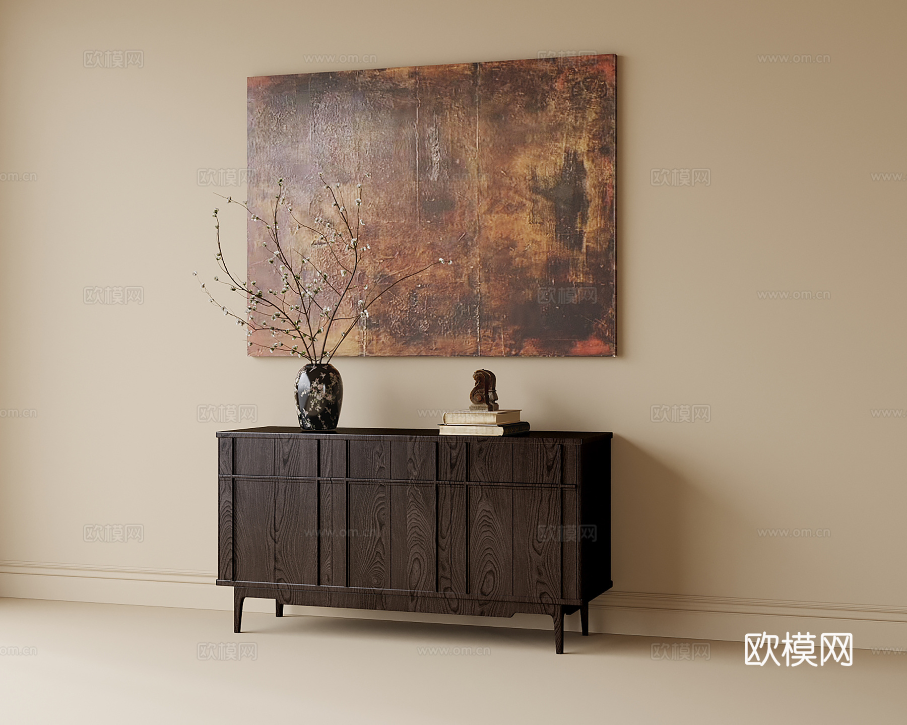 现代玄关柜 边柜 挂画 花瓶花艺su模型