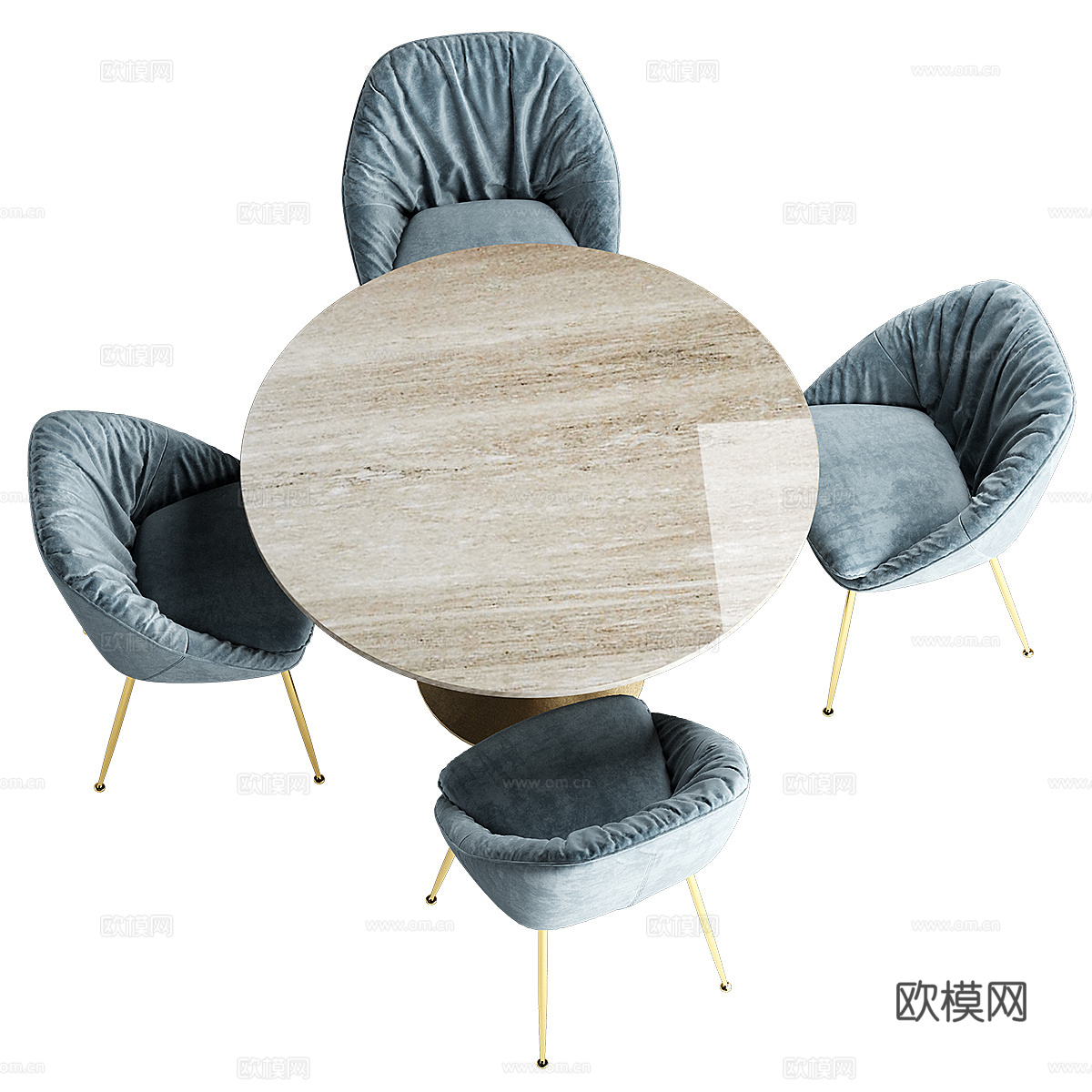 现代轻奢棕色大理石圆餐桌椅组合3d模型下载（渲染图4）