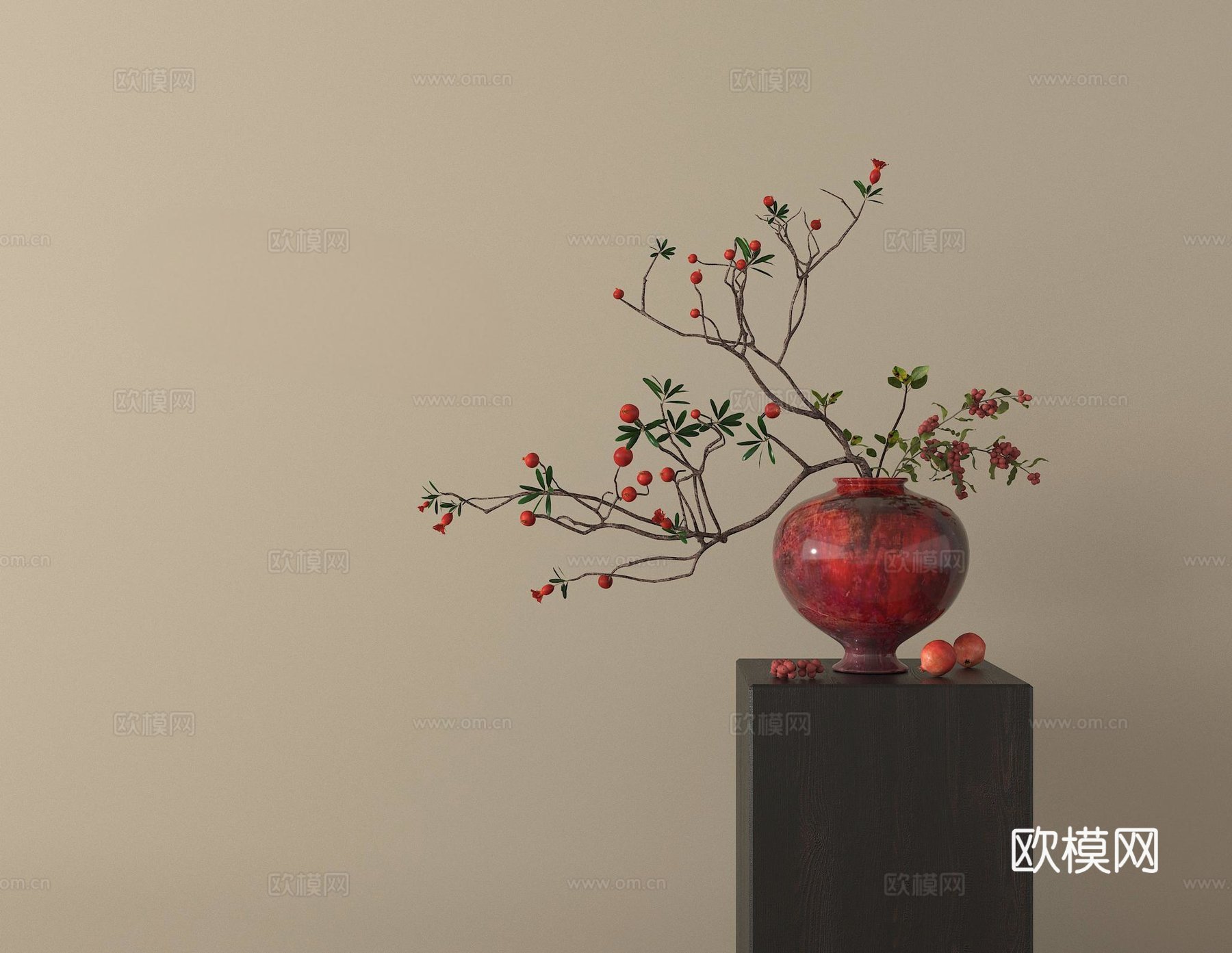 侘寂风格花艺花瓶摆件su模型