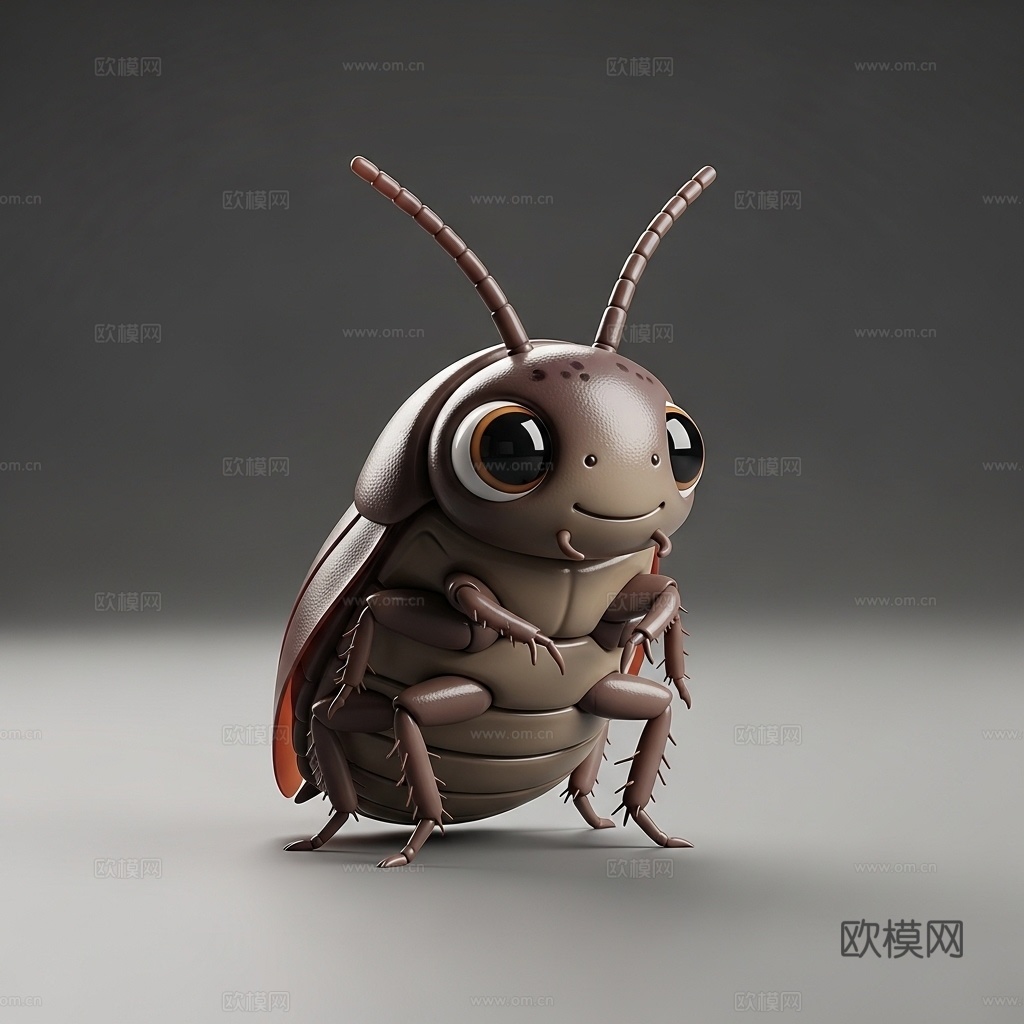 蟑螂 小强 虫子 可爱 3D打印 手办 模型3d模型下载（渲染图1）