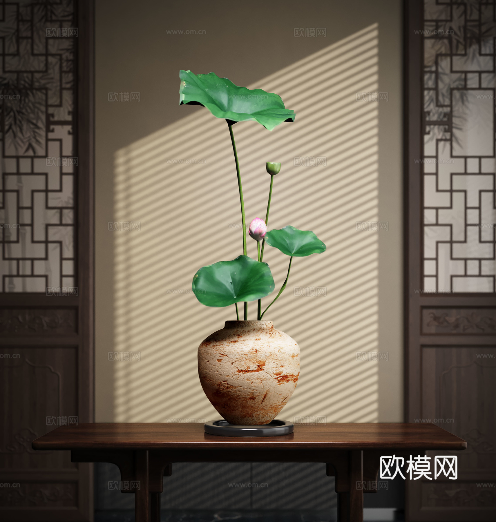 新中式禅意花瓶 花艺摆件 插花su模型