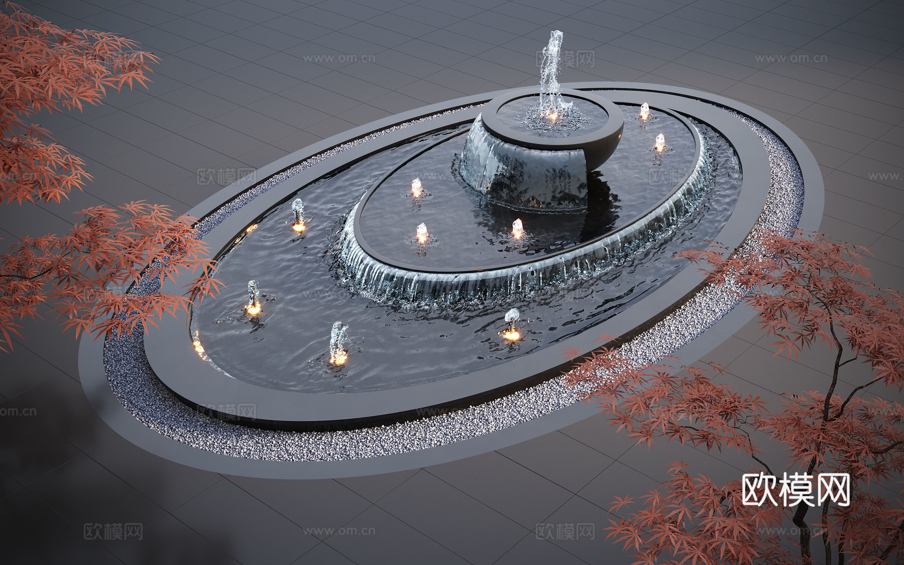 现代水景观 庭院水景 水钵 叠水 跌水 喷泉su模型