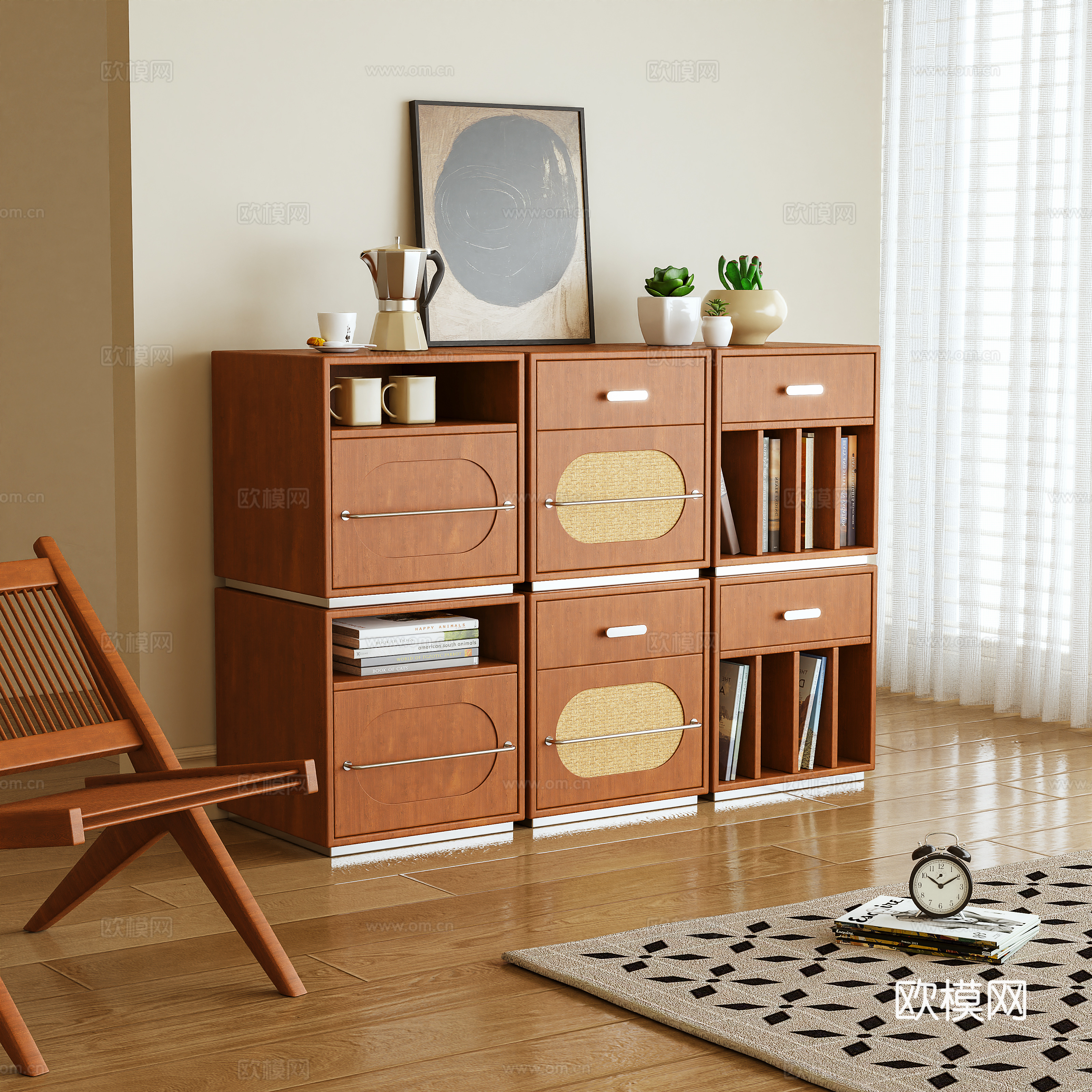 储物柜 组合柜 模块柜 边柜 藤编柜 摆件3d模型下载