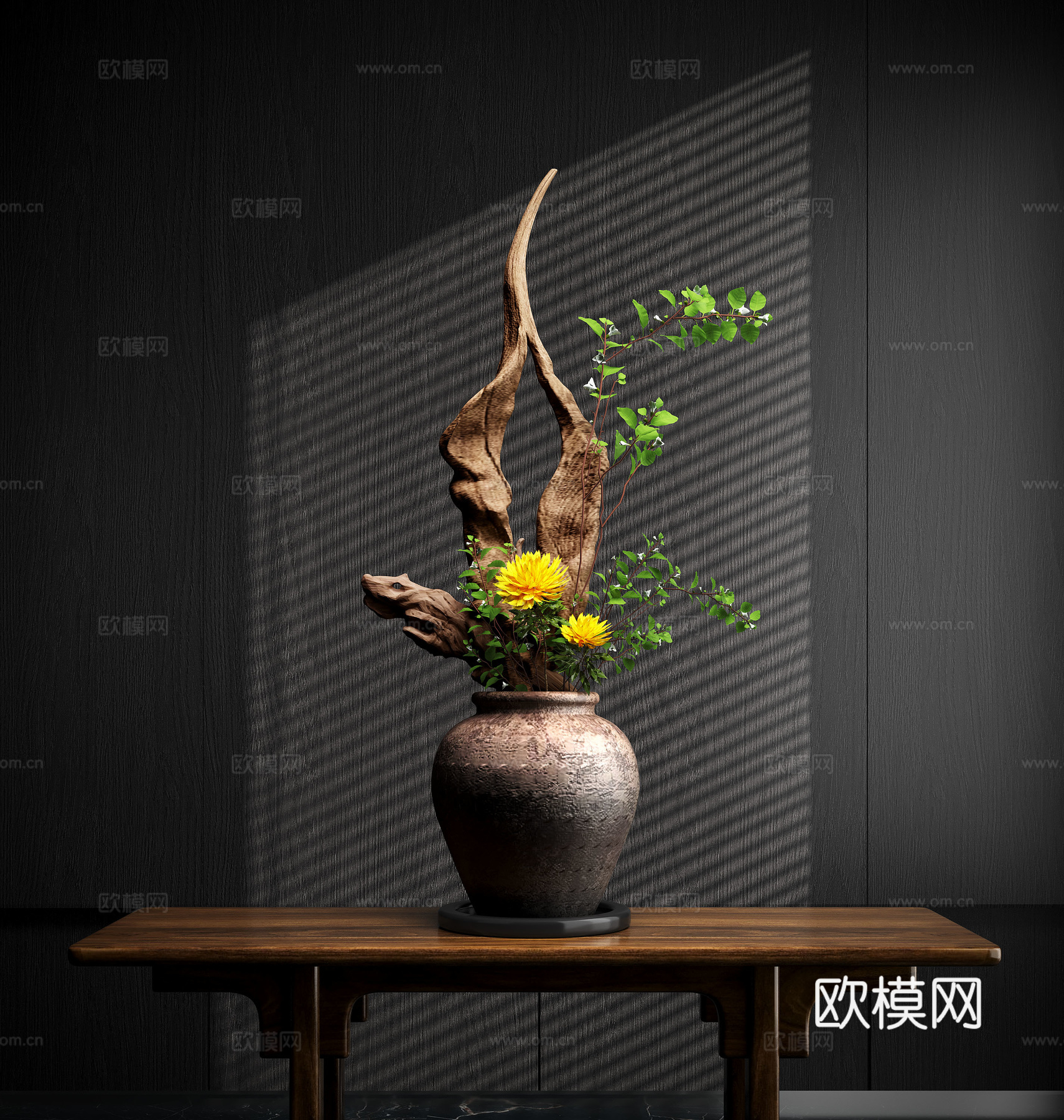 新中式禅意花瓶 花艺摆件 插花3d模型下载