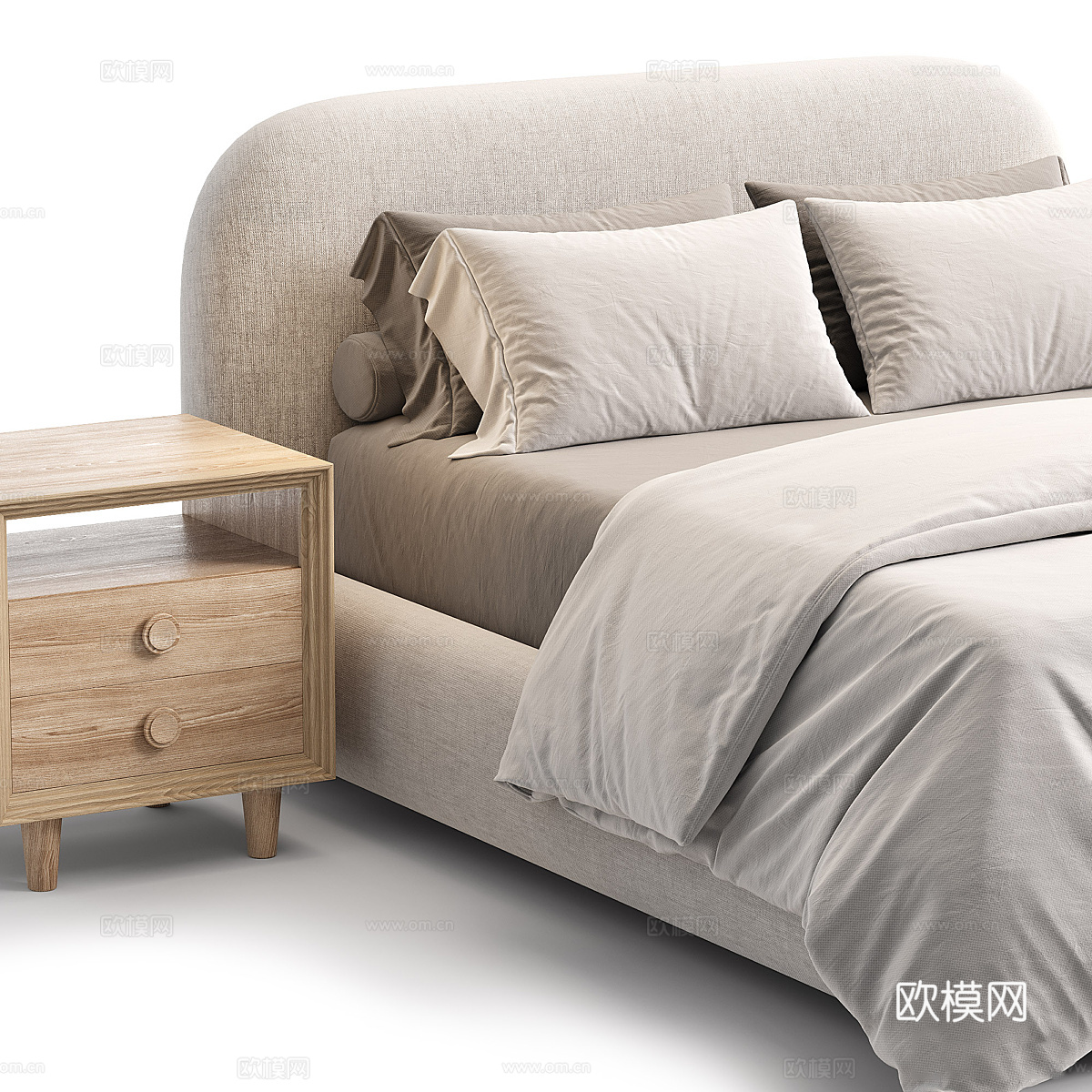 新中式 Westelm Laurent 布艺双人床3d模型下载（渲染图4）