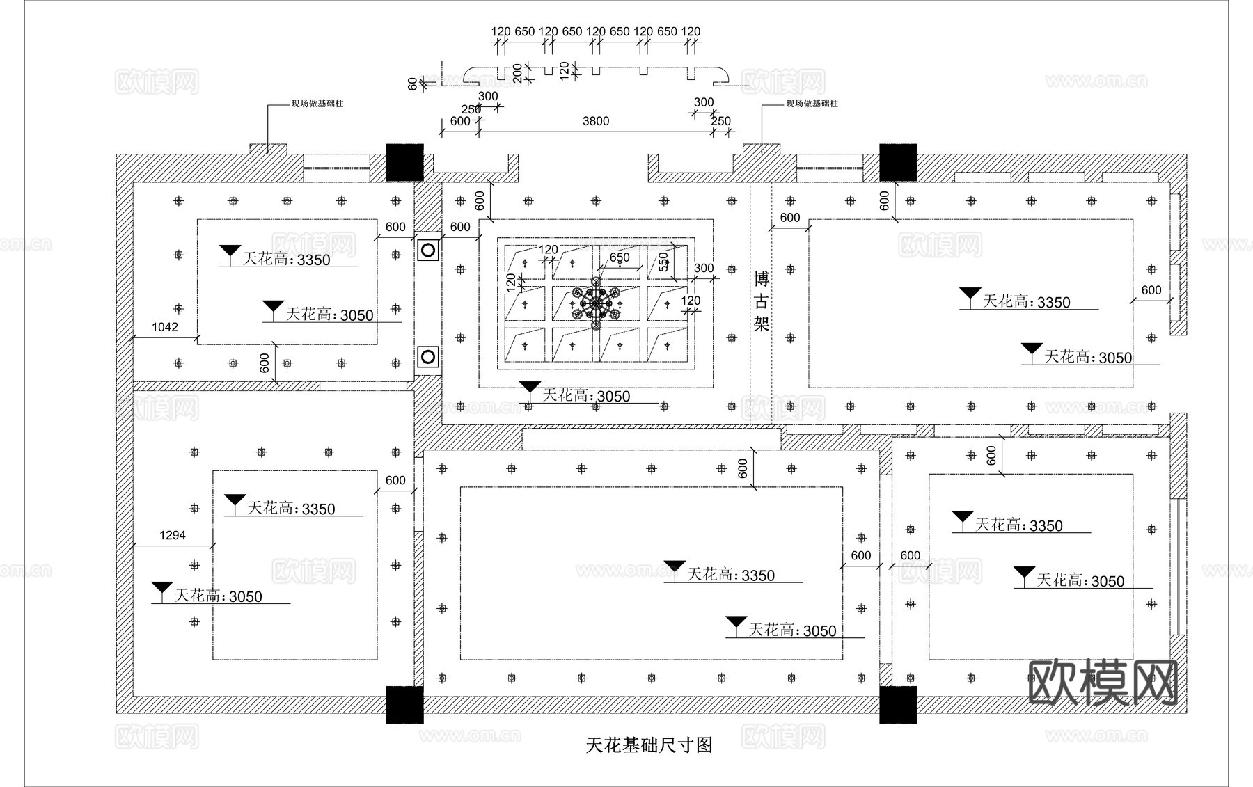 法式墙板展厅平面方案图cad施工图