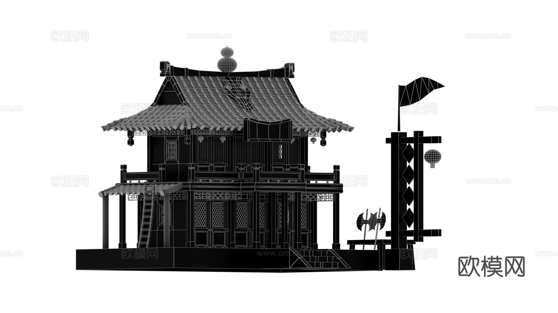 古建筑+场景（展UV）3d模型下载（渲染图2）