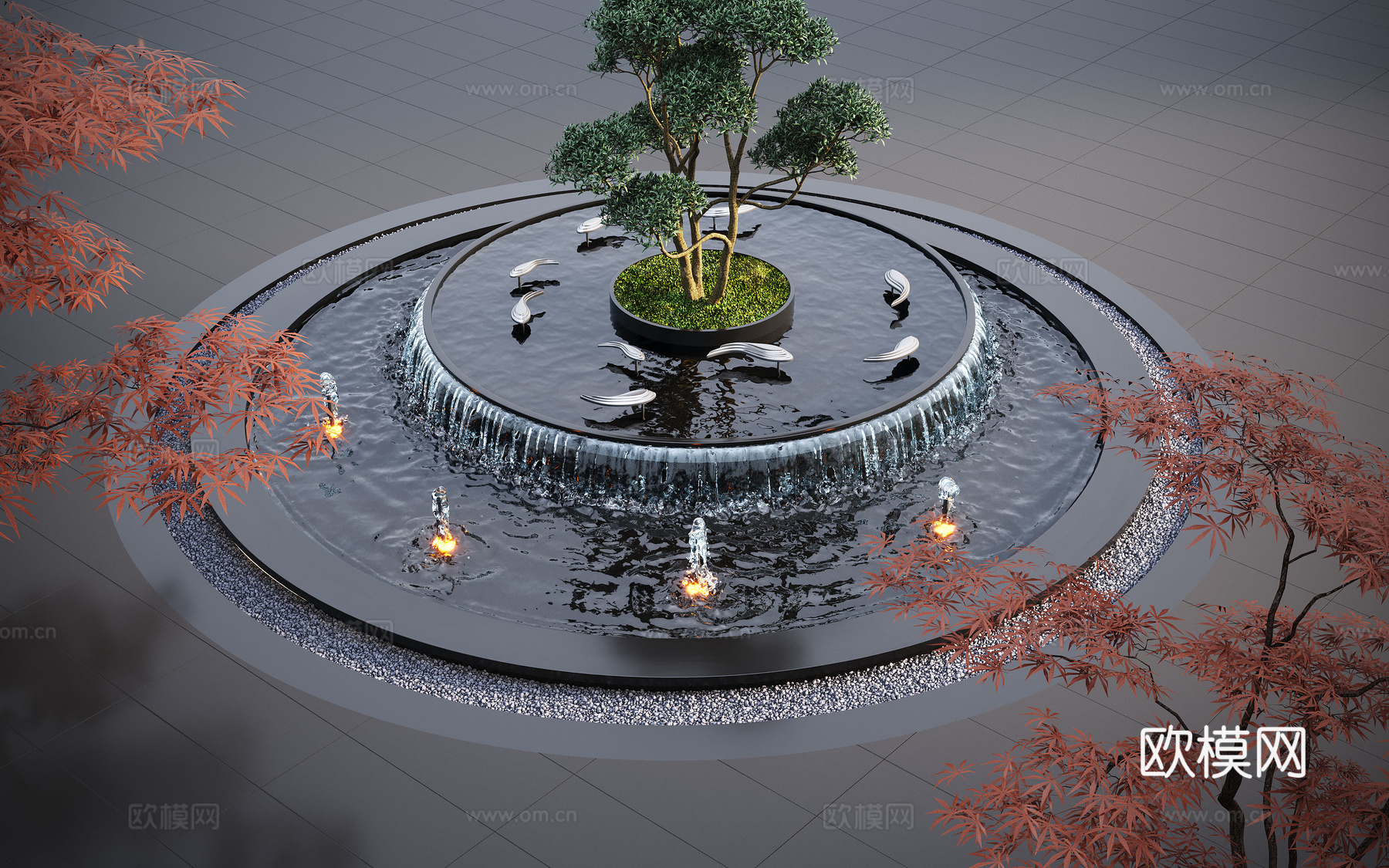 现代水景观 庭院水景 水钵 叠水 跌水 喷泉su模型