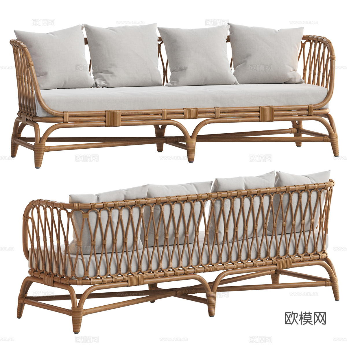 新中式 Falsterbo 藤条休闲沙发3d模型下载（渲染图1）