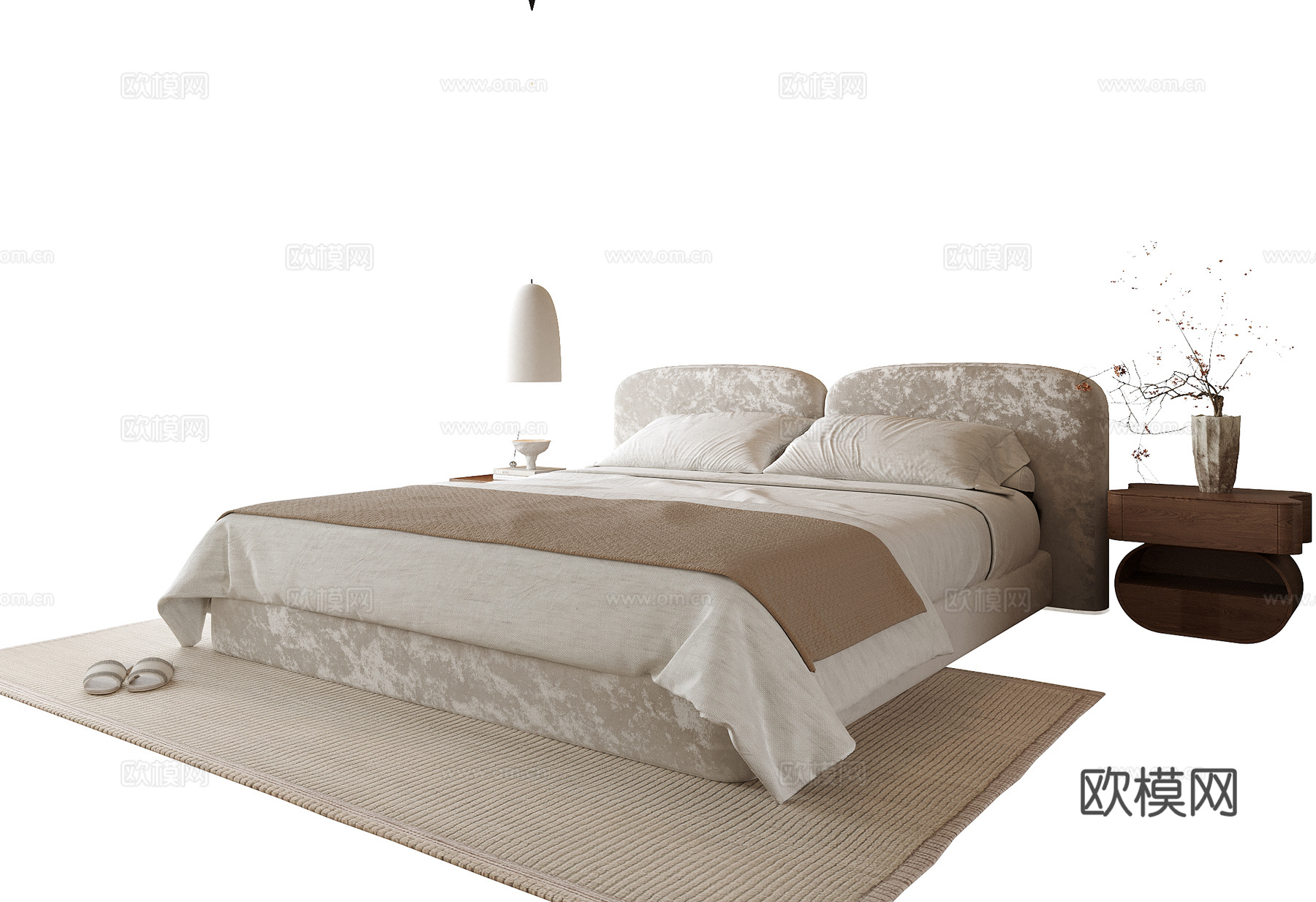 现代双人床su模型