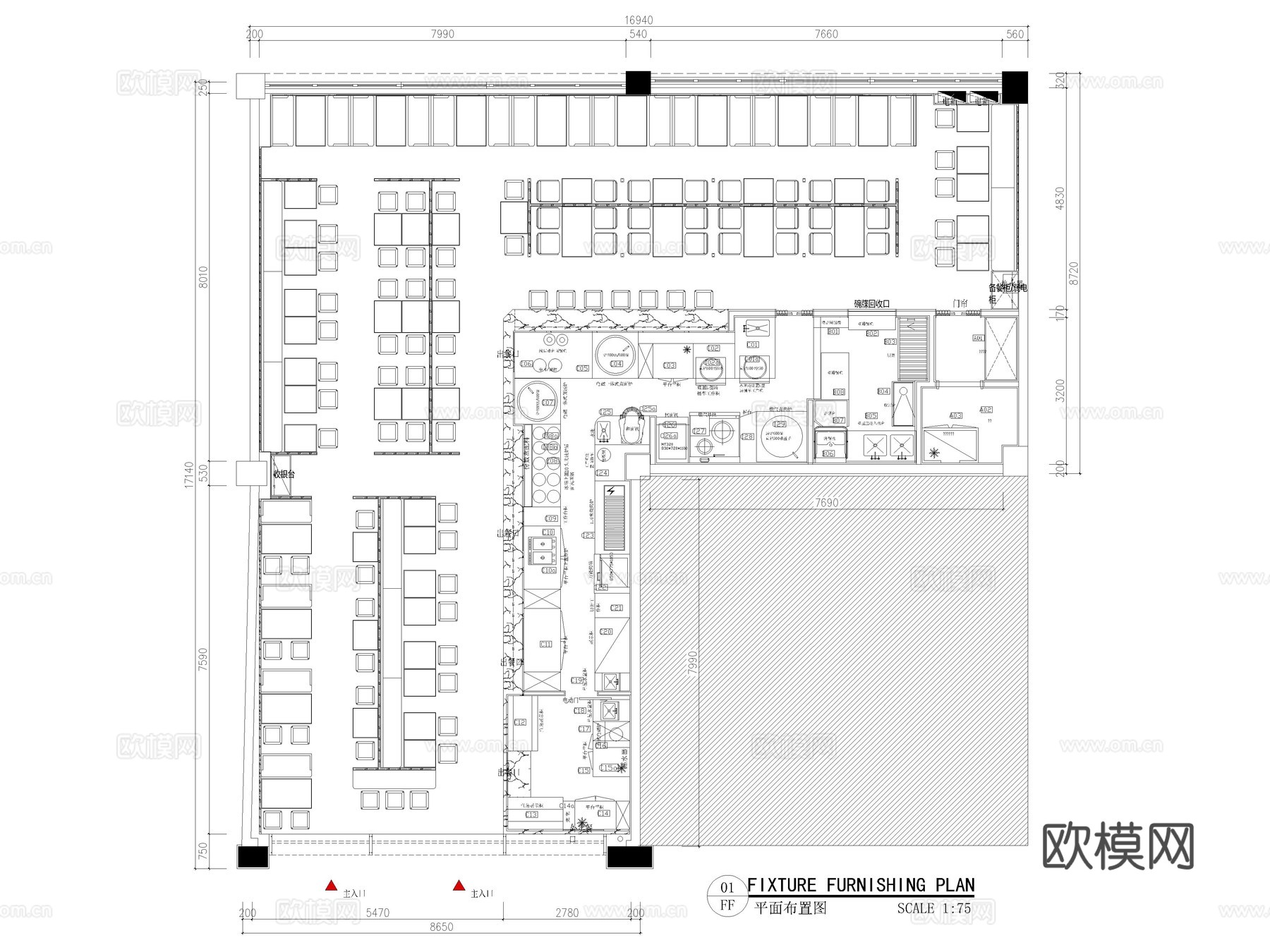 30套面馆餐馆快餐店CAD施工图cad施工图