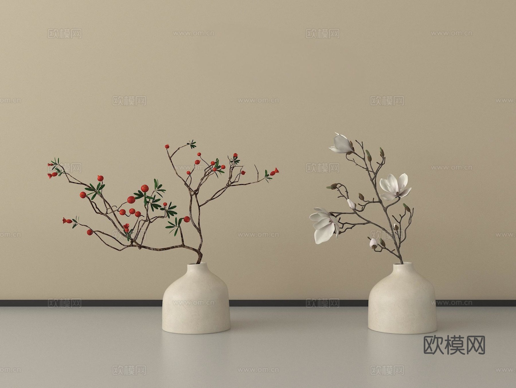 侘寂花瓶花艺 装饰花卉 插花su模型
