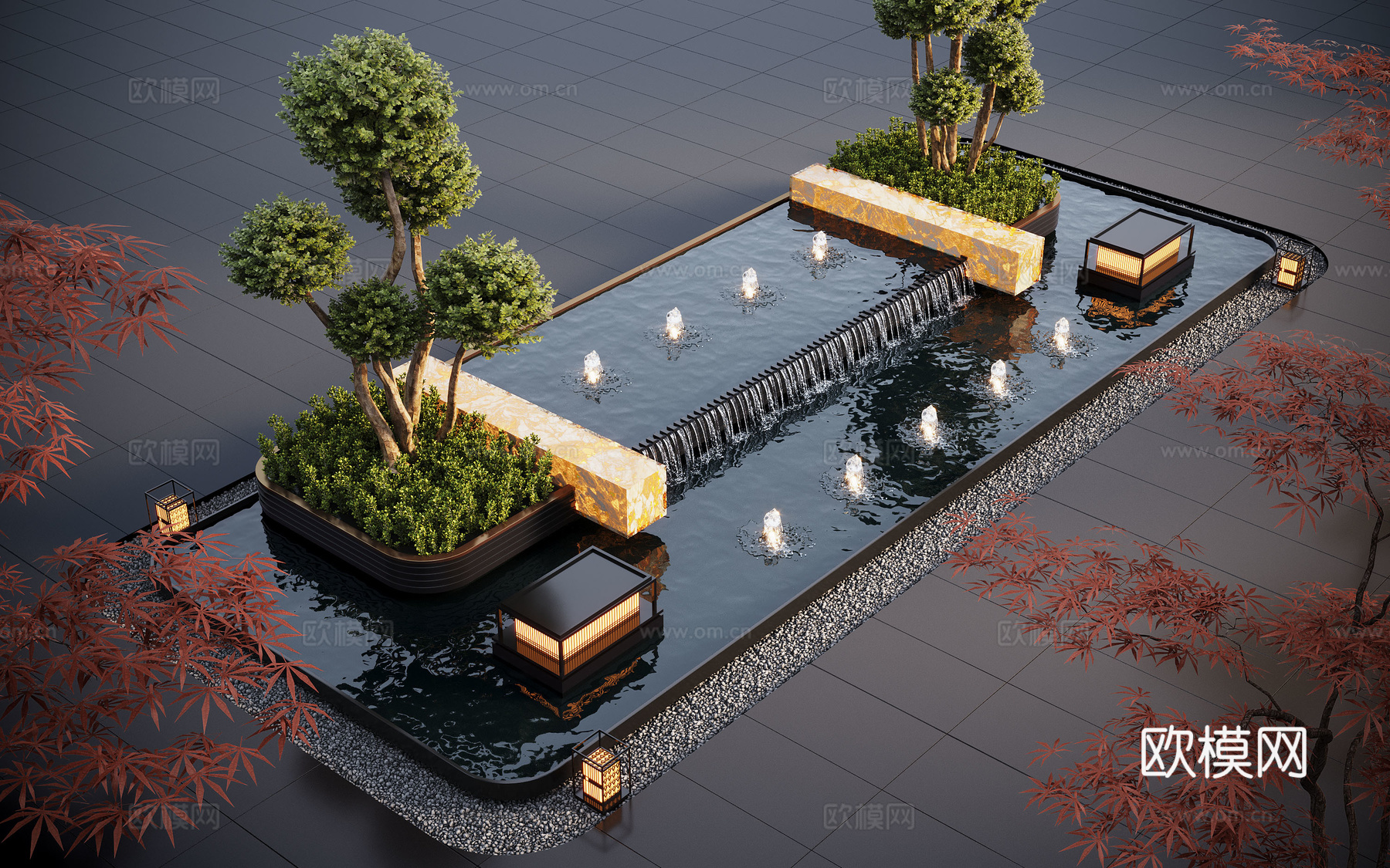 现代水景观 庭院水景 水钵 叠水 跌水 喷泉3d模型下载