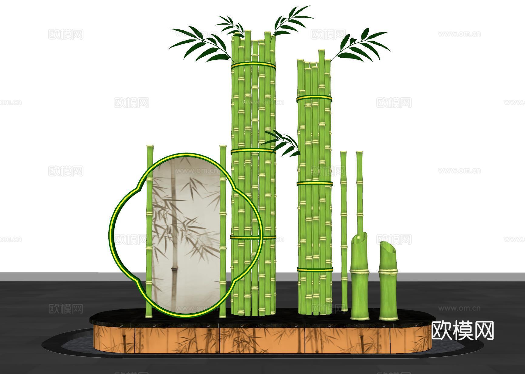 新中式雕塑 竹子雕塑 广场雕塑  景观装置su模型