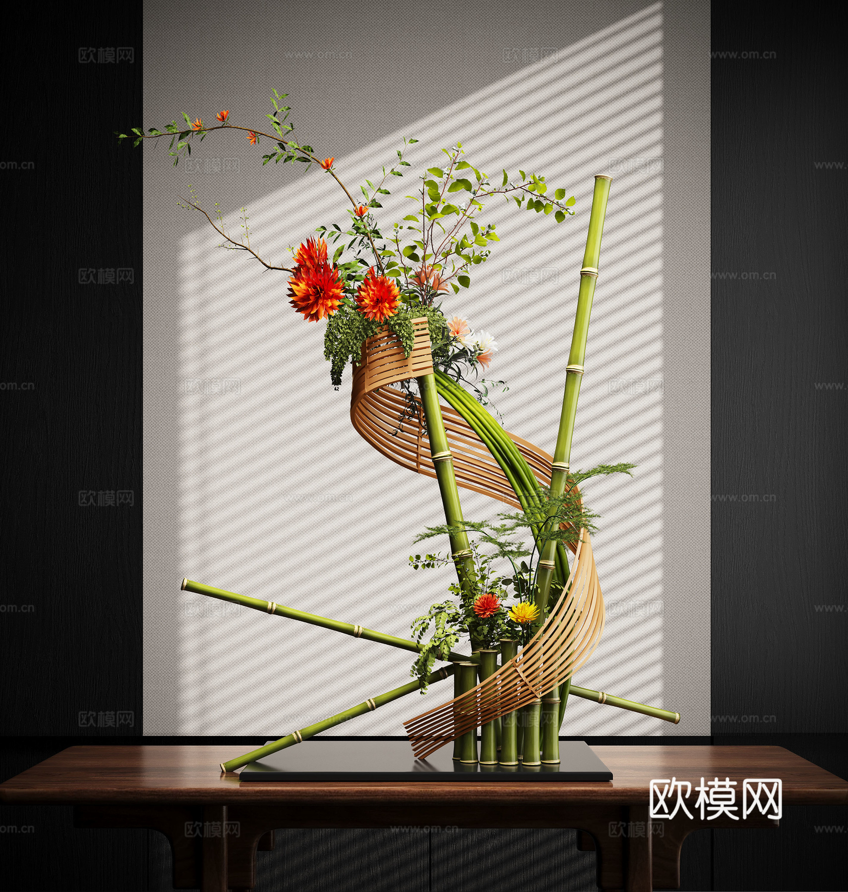新中式禅意花瓶 花艺摆件 插花su模型