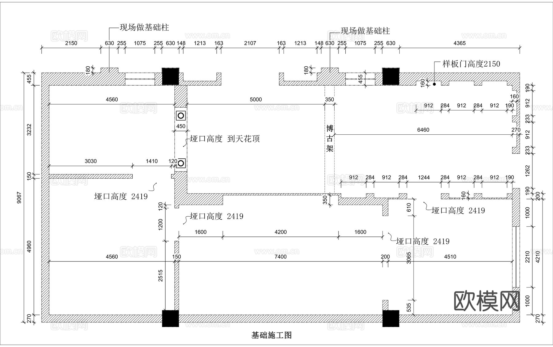 法式墙板展厅平面方案图cad施工图