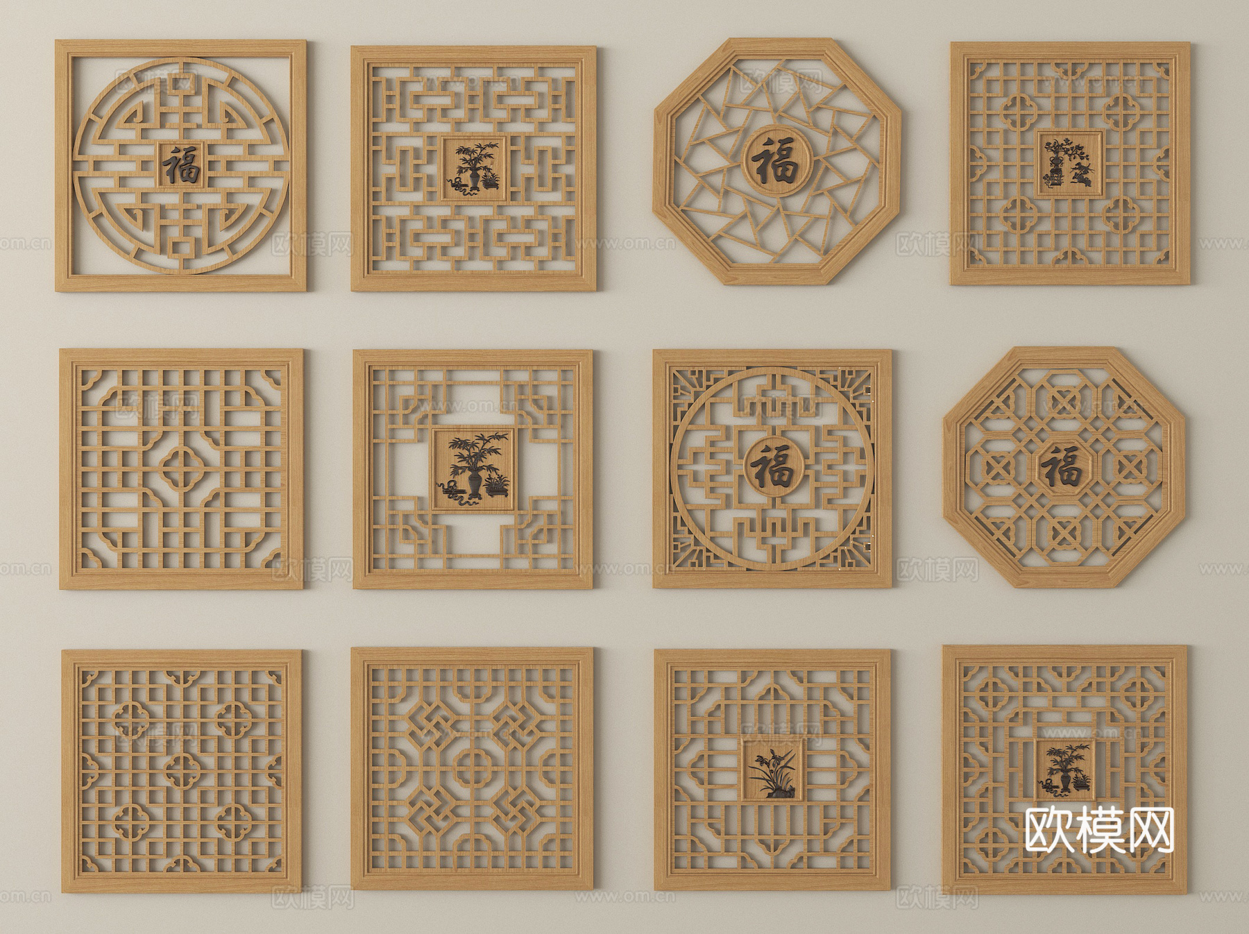 中式窗格 镂空窗 花窗3d模型下载