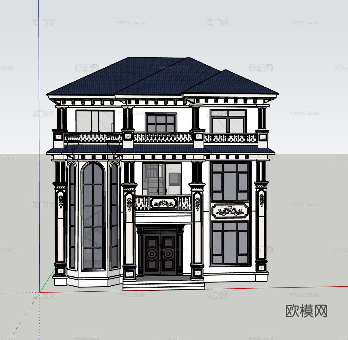 三层欧式别墅/挑空客厅/八角窗/农村自建房别墅su模型