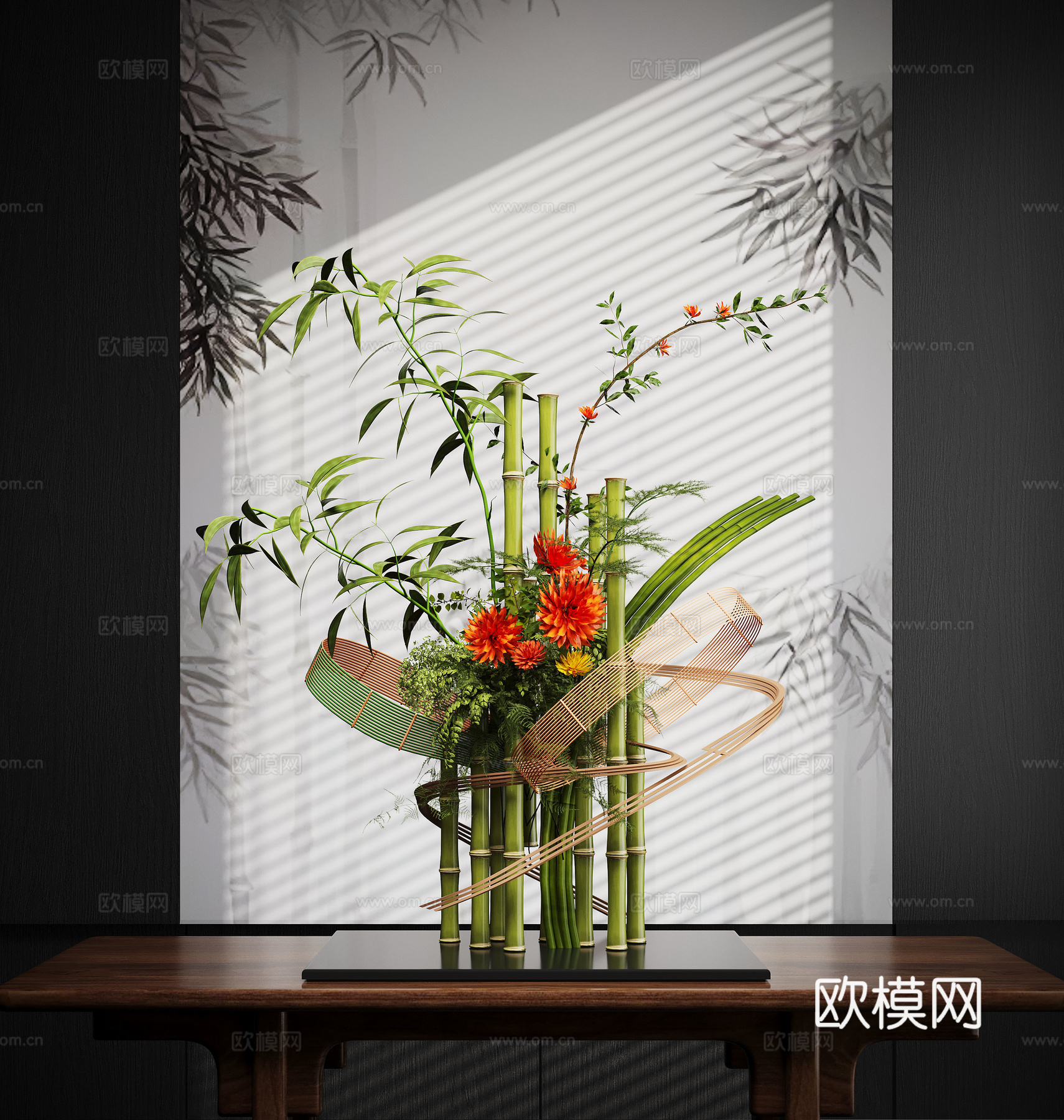 新中式禅意花瓶 花艺摆件 插花3d模型下载