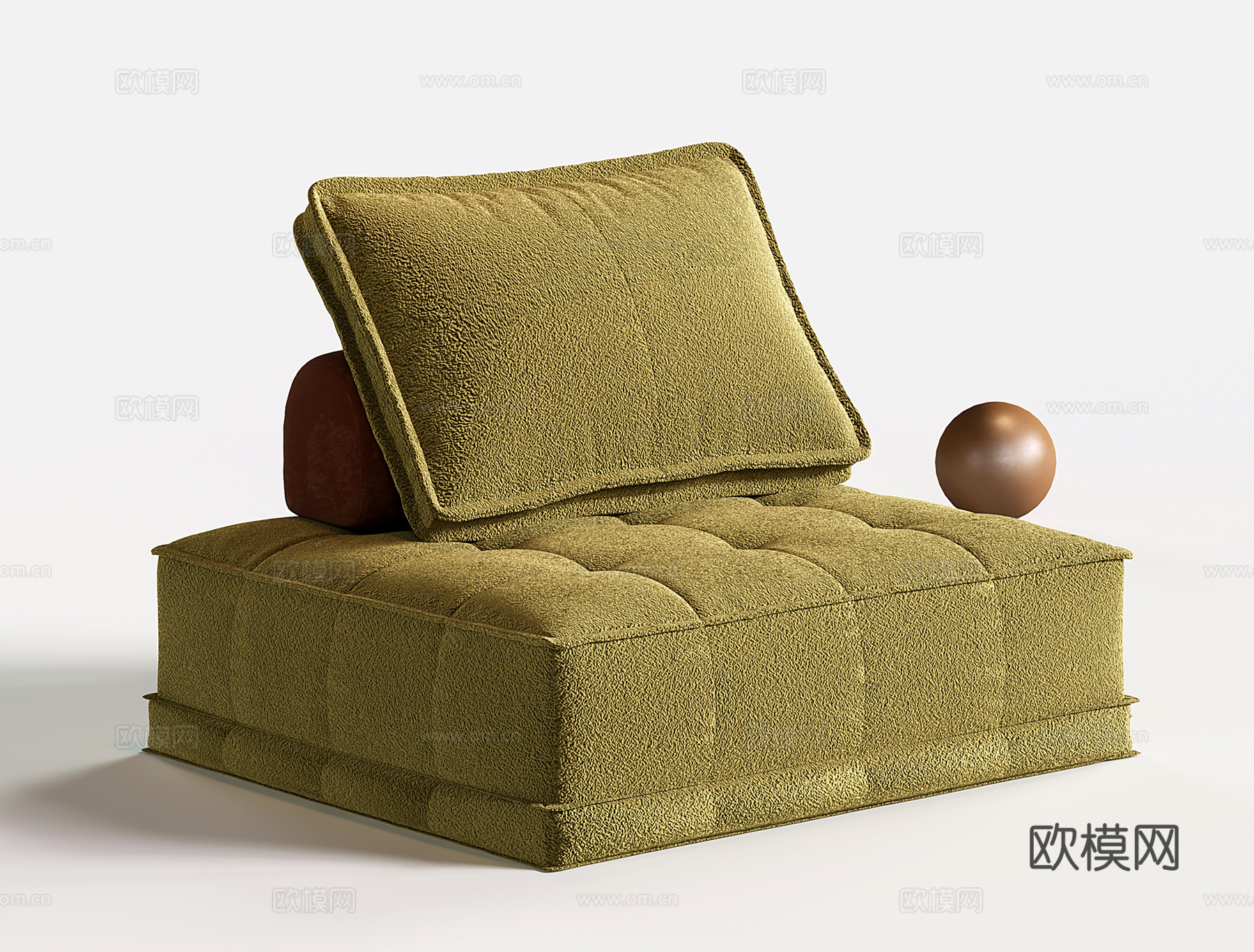 法式豆腐块布艺沙发 中古模块单人沙发 懒人沙发3d模型下载
