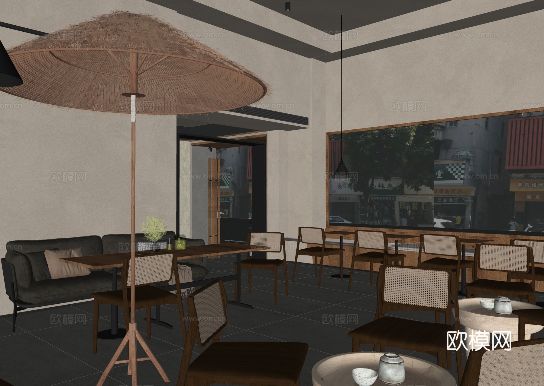 侘寂奶茶店 咖啡店 椅组合su模型