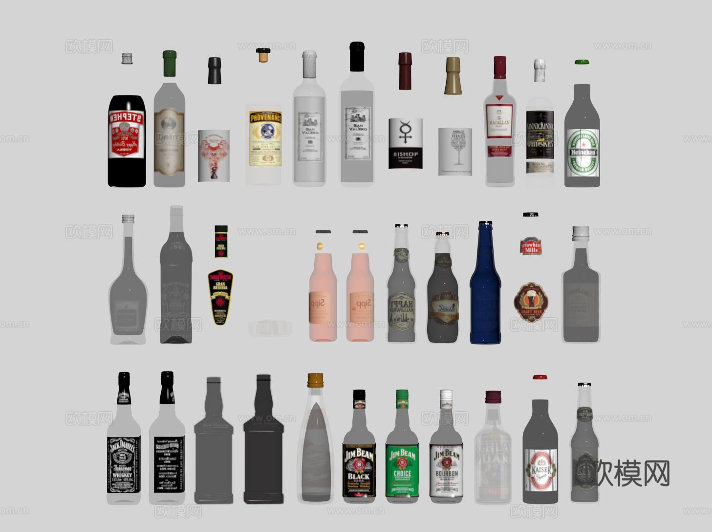 现代酒瓶酒杯 酒水 洋酒 红酒su模型