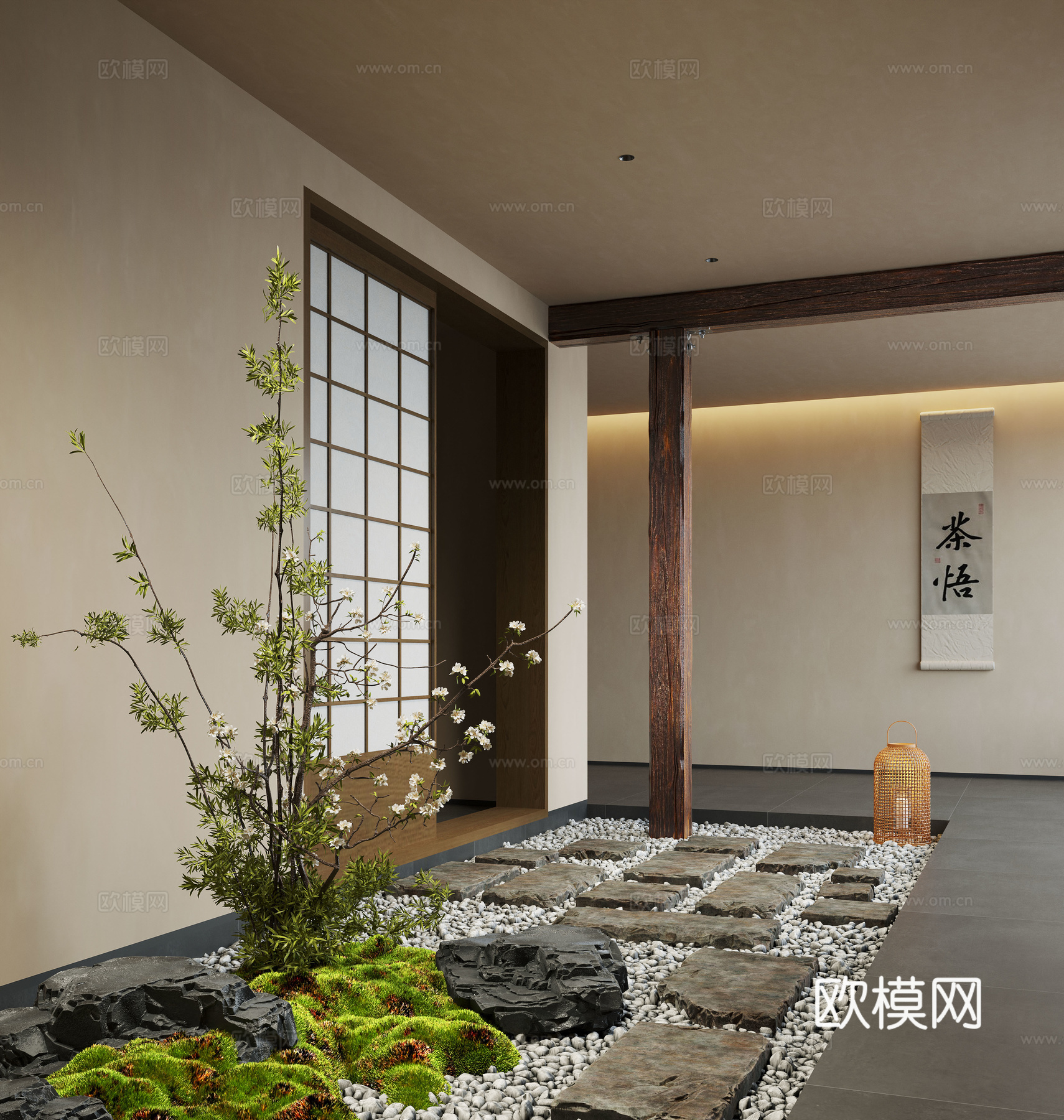 新中式茶室 茶室景观 过道景观 室内景观su模型