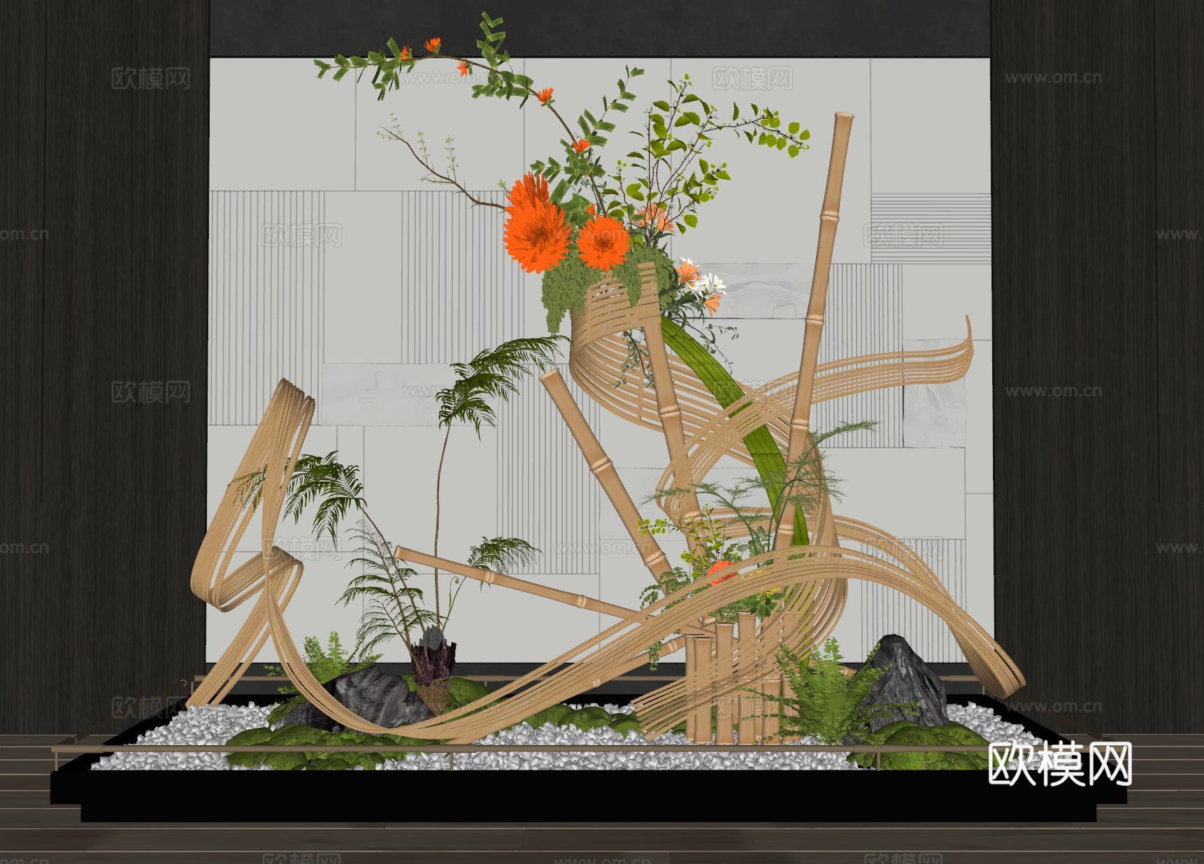 现代室内景观造景 景观植物 苔藓景观 景观造景su模型