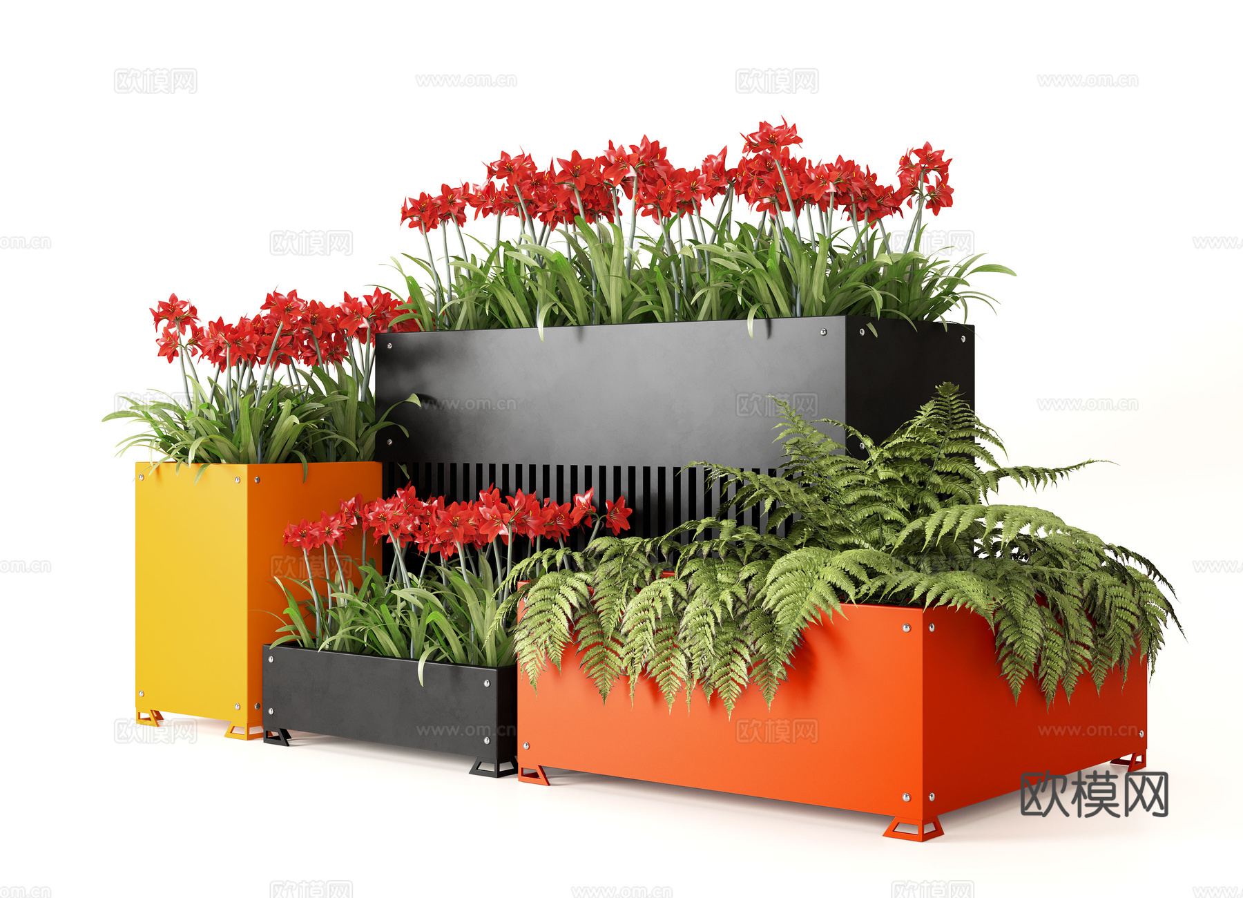 现代户外花箱 外摆花箱 花草 植物盆栽3d模型下载