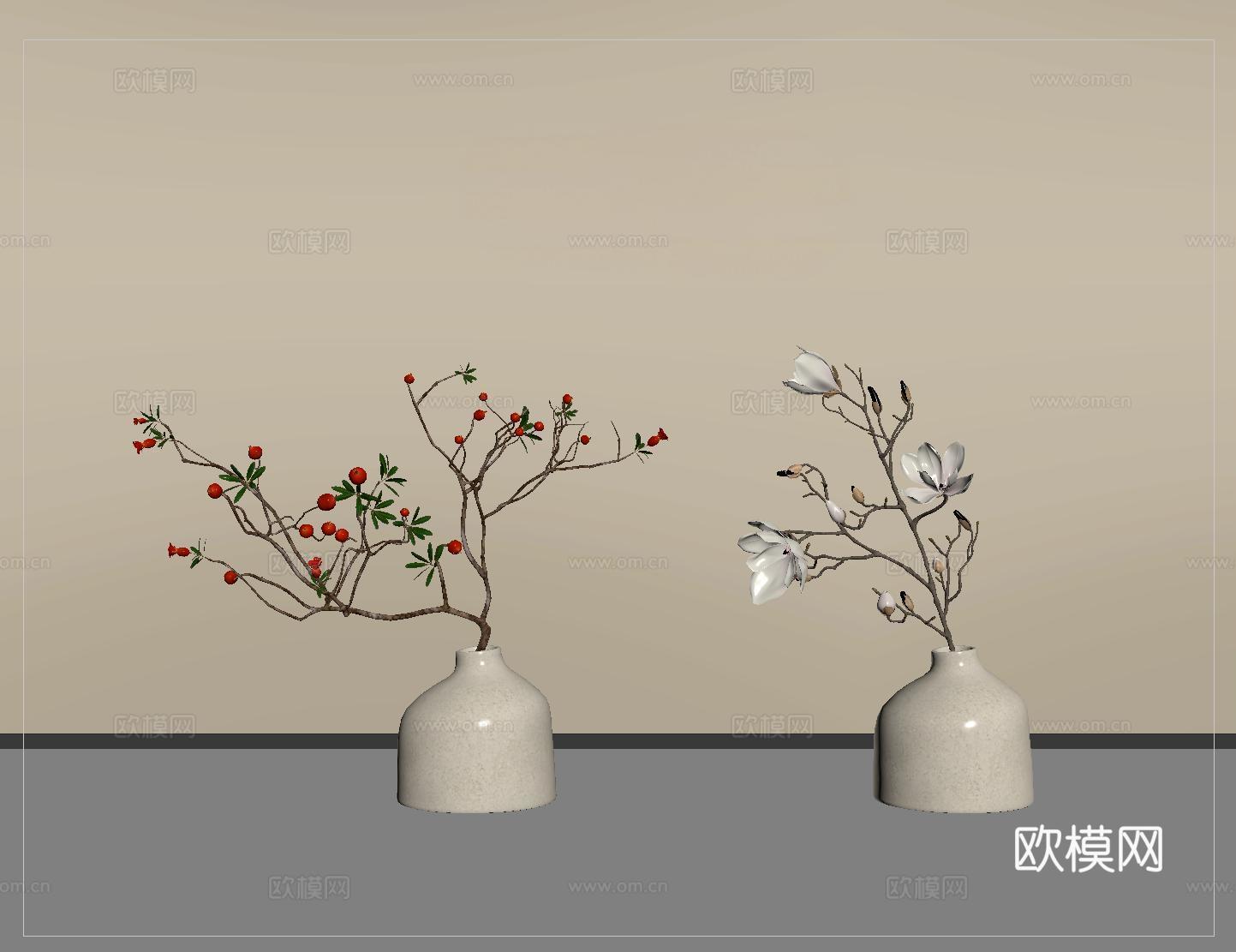 侘寂花瓶花艺 装饰花卉 插花su模型
