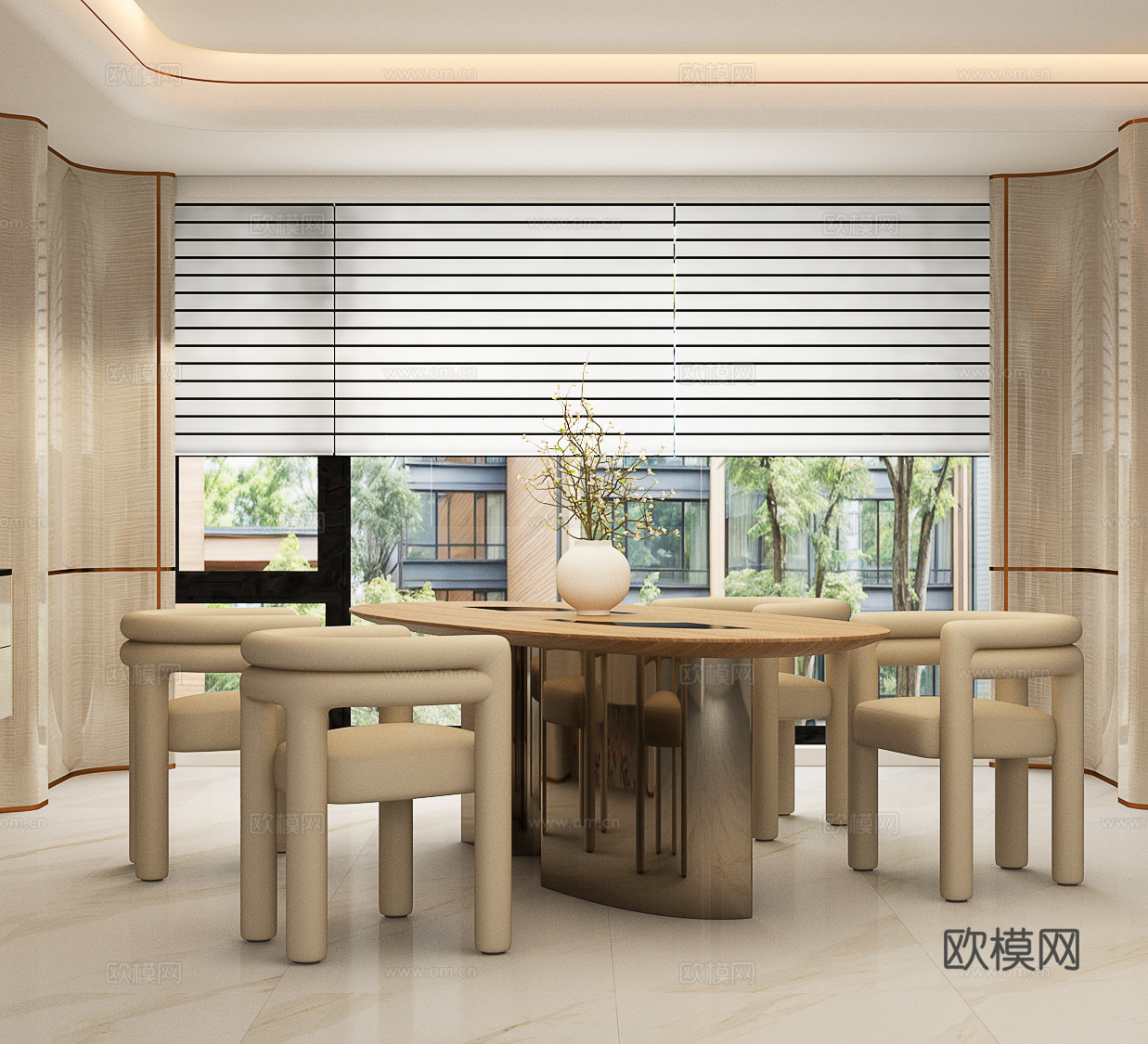 意式餐桌椅 意式轻奢餐桌椅 现代意式餐桌椅su模型
