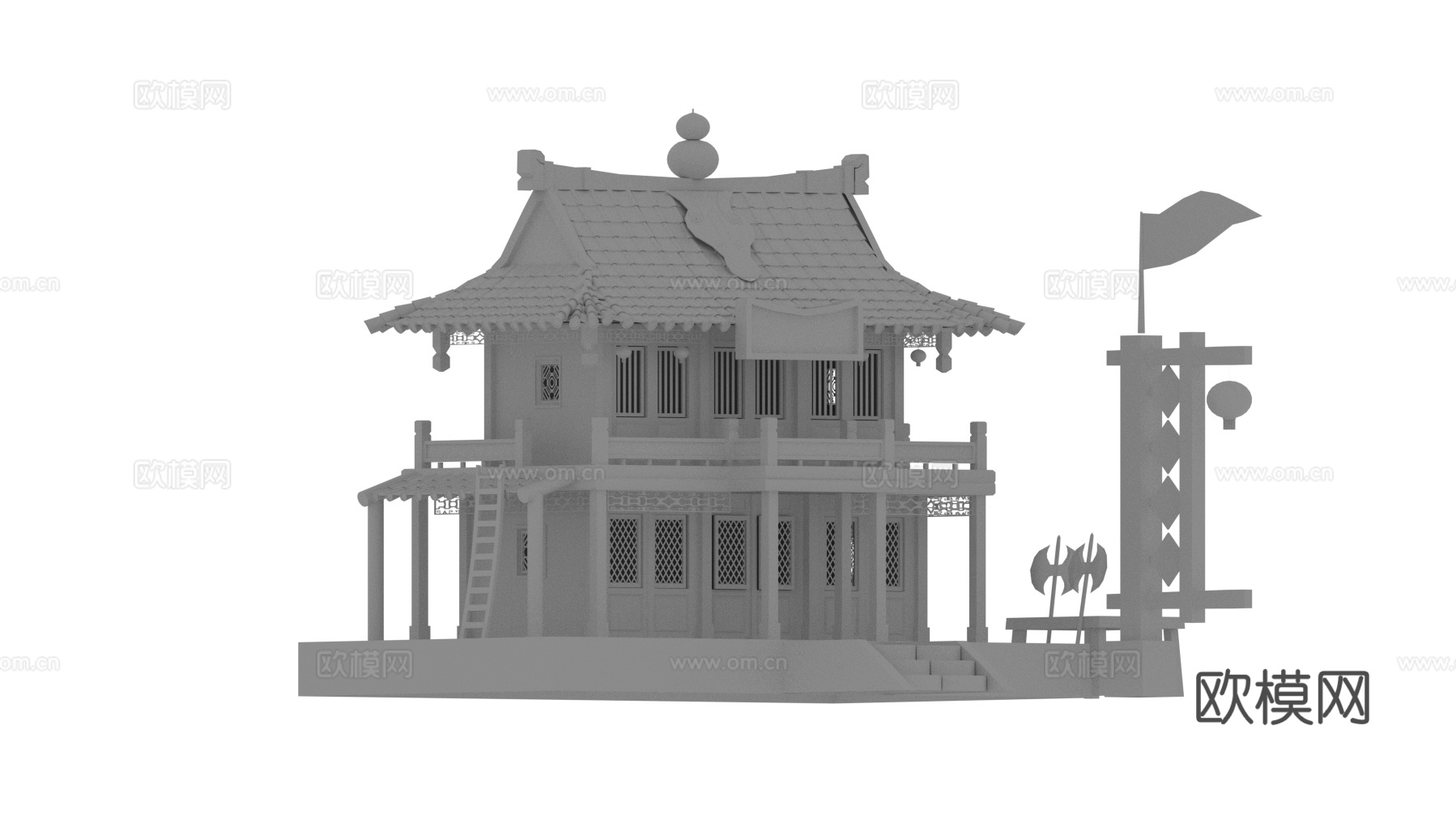 古建筑+场景（展UV）3d模型下载（渲染图1）