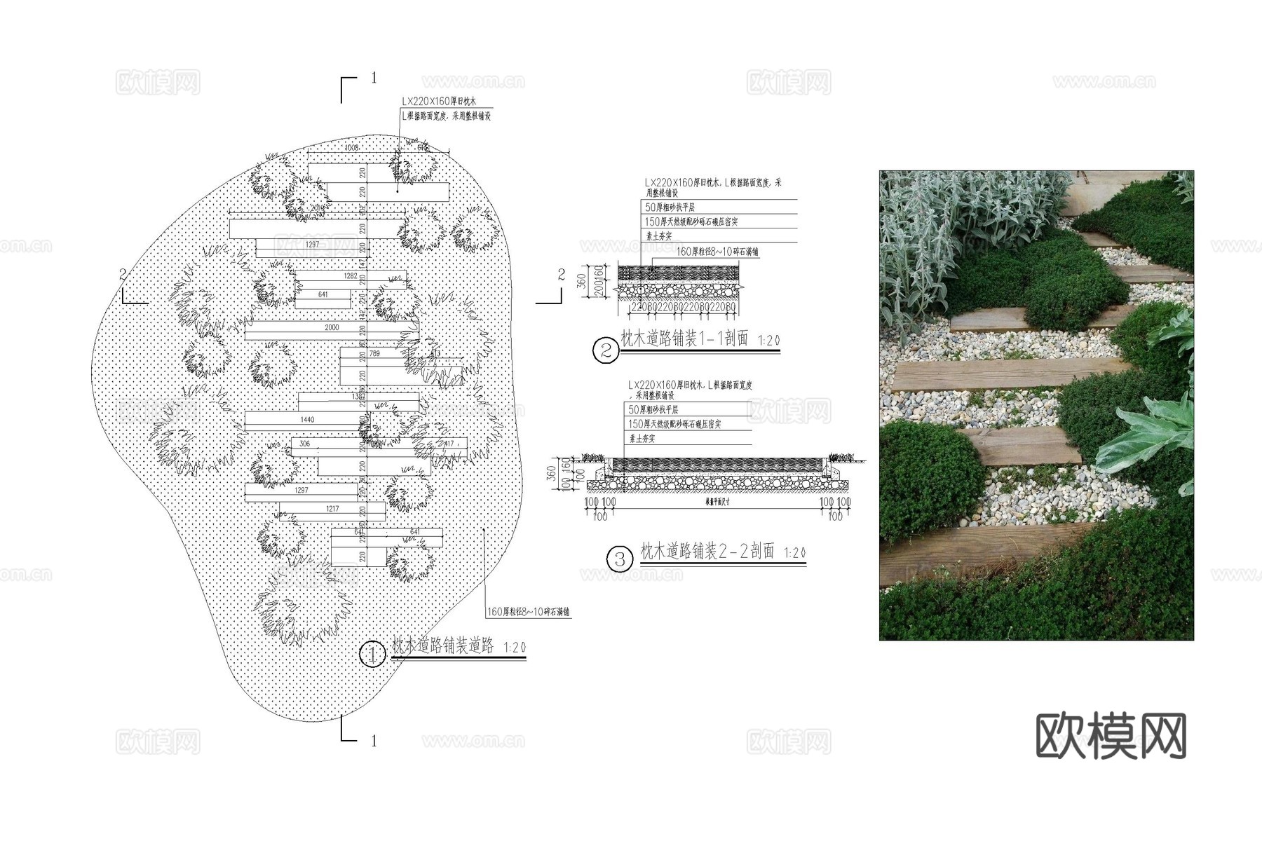 道路 枕木 汀步 枕木汀步 步道 小路cad施工图