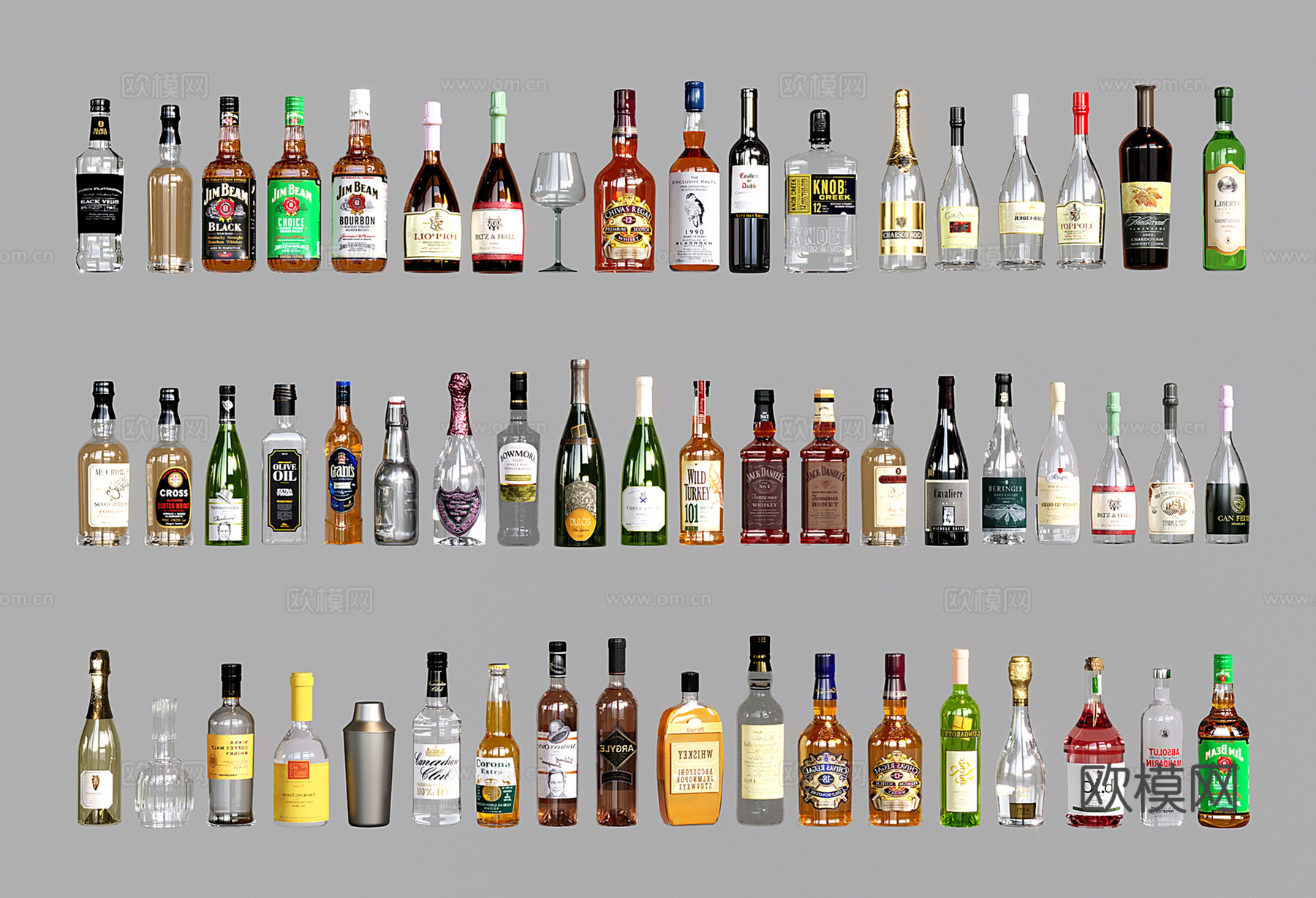 现代酒瓶酒杯 酒水 洋酒 红酒su模型