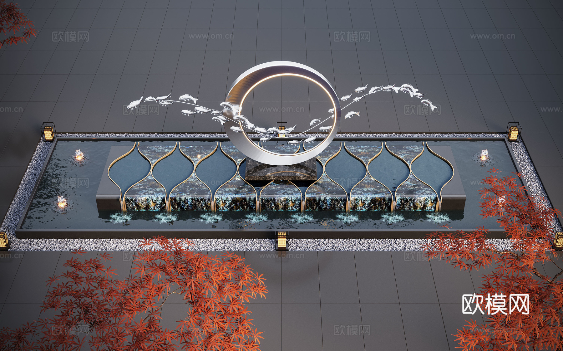 现代水景观 庭院水景 水钵 叠水 跌水 喷泉su模型