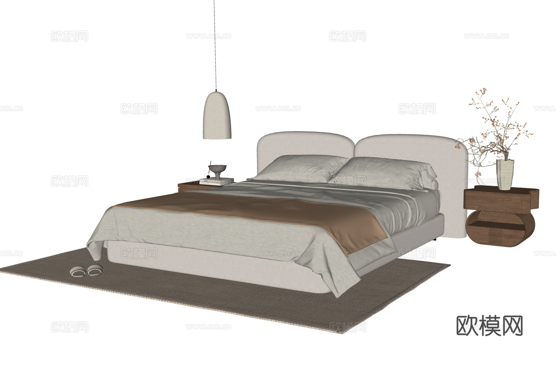 现代双人床su模型