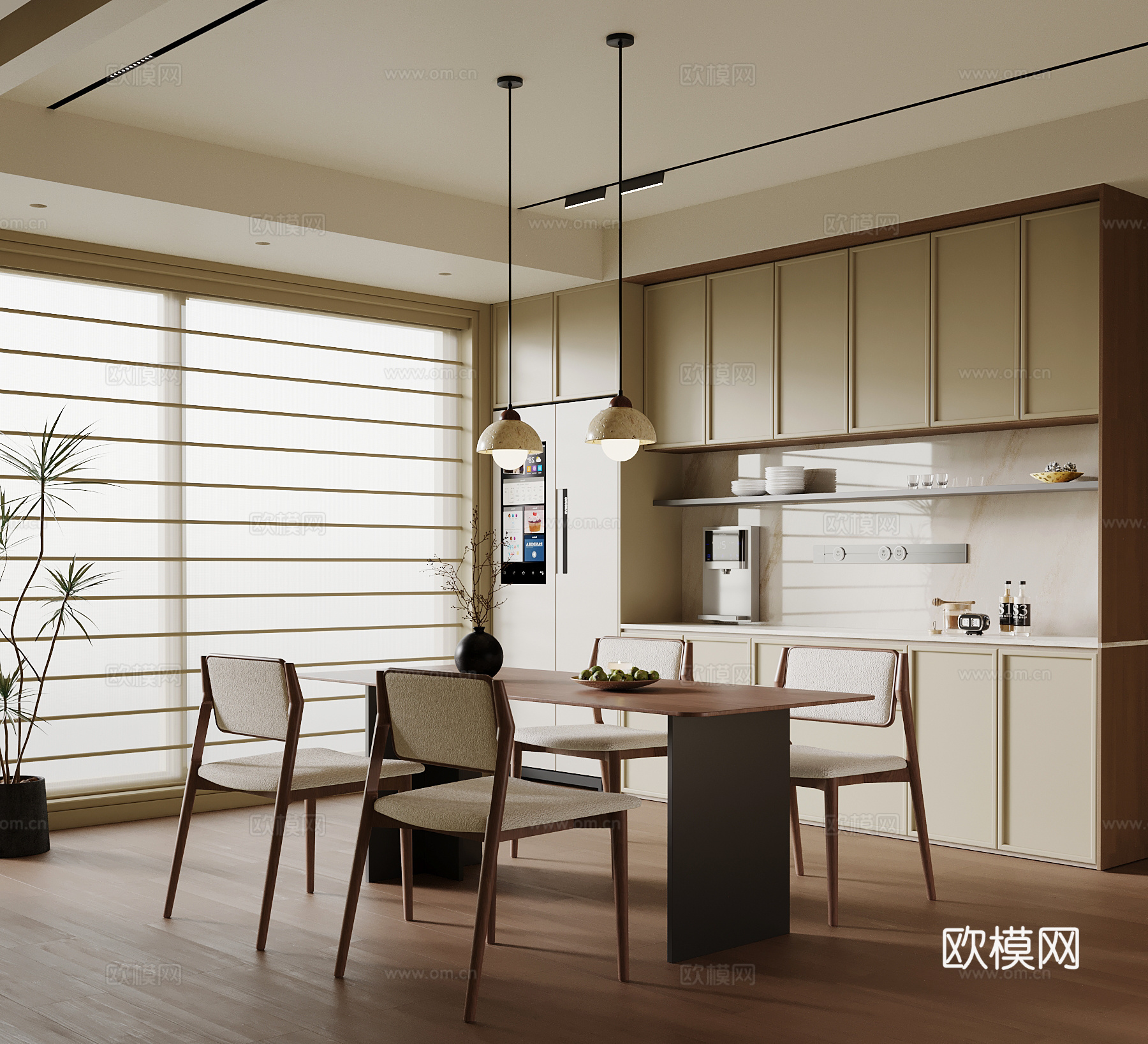 中古风餐厅 酒柜 餐桌椅3d模型下载