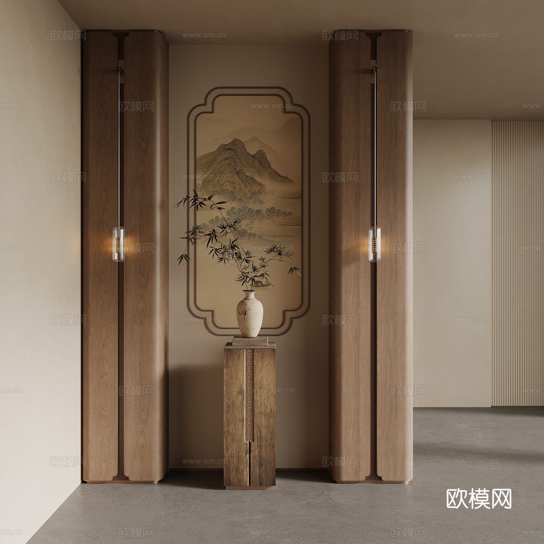 新中式玄关 入户隔断su模型